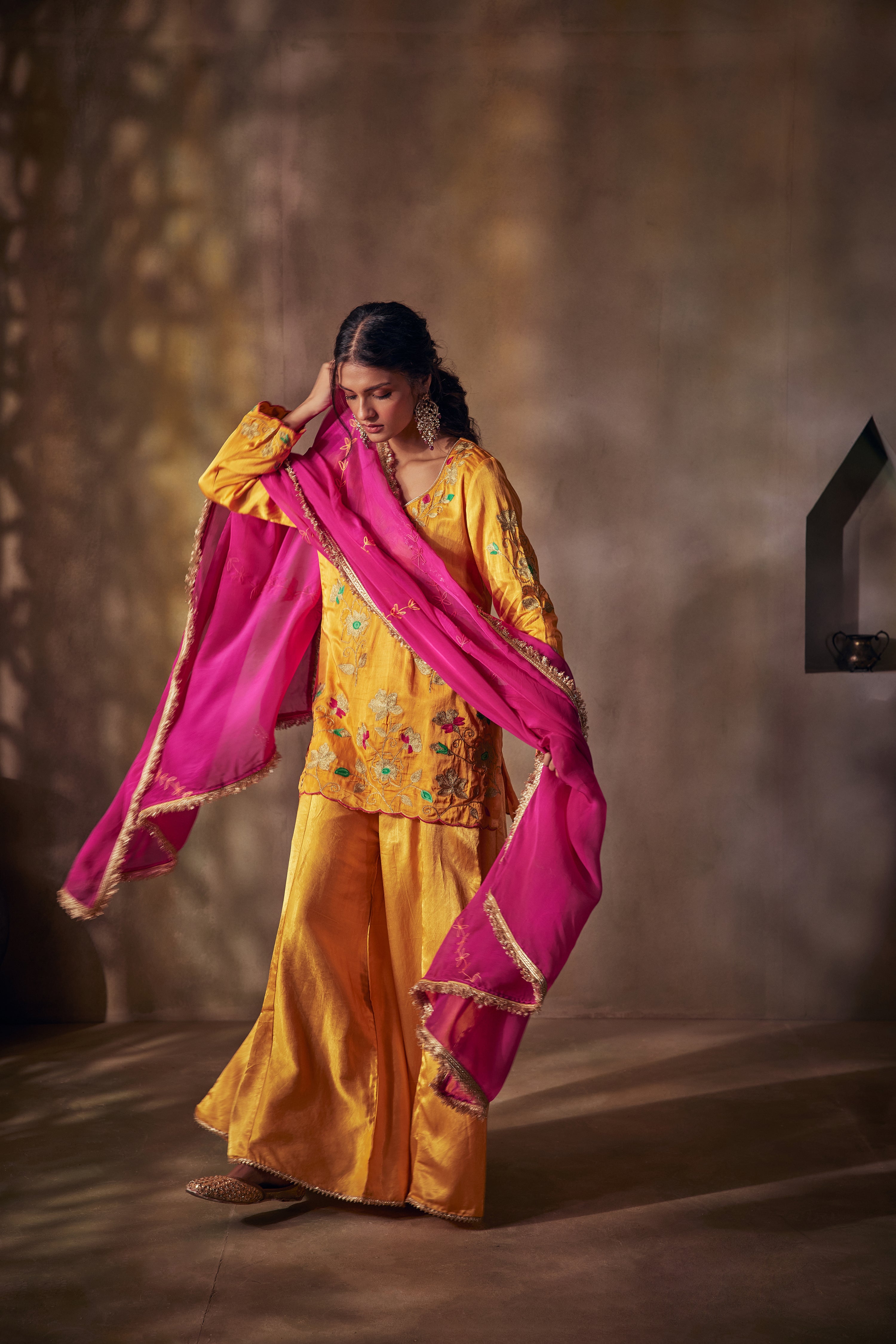 Yellow Gold & Aari Sharara Set