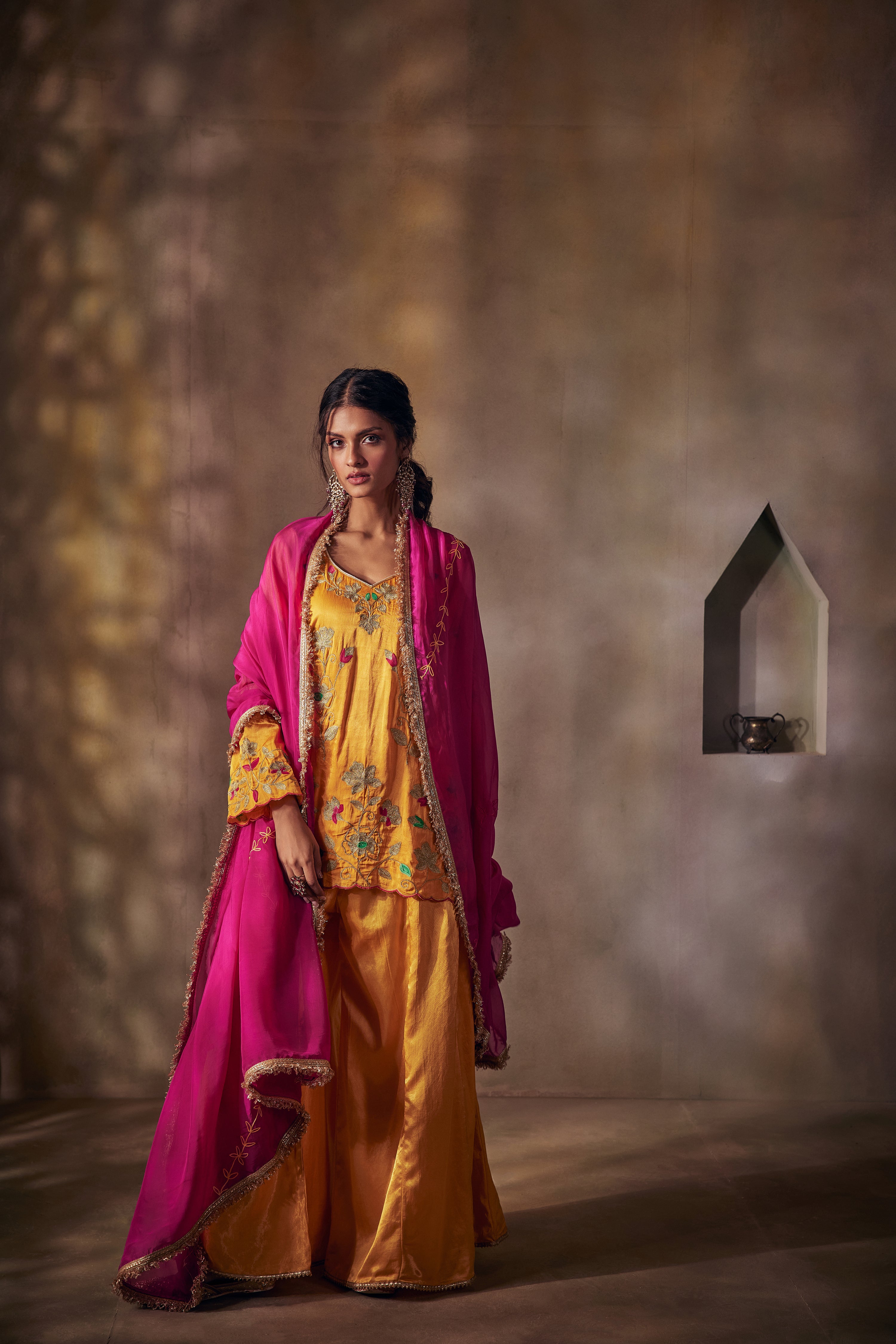 Yellow Gold & Aari Sharara Set