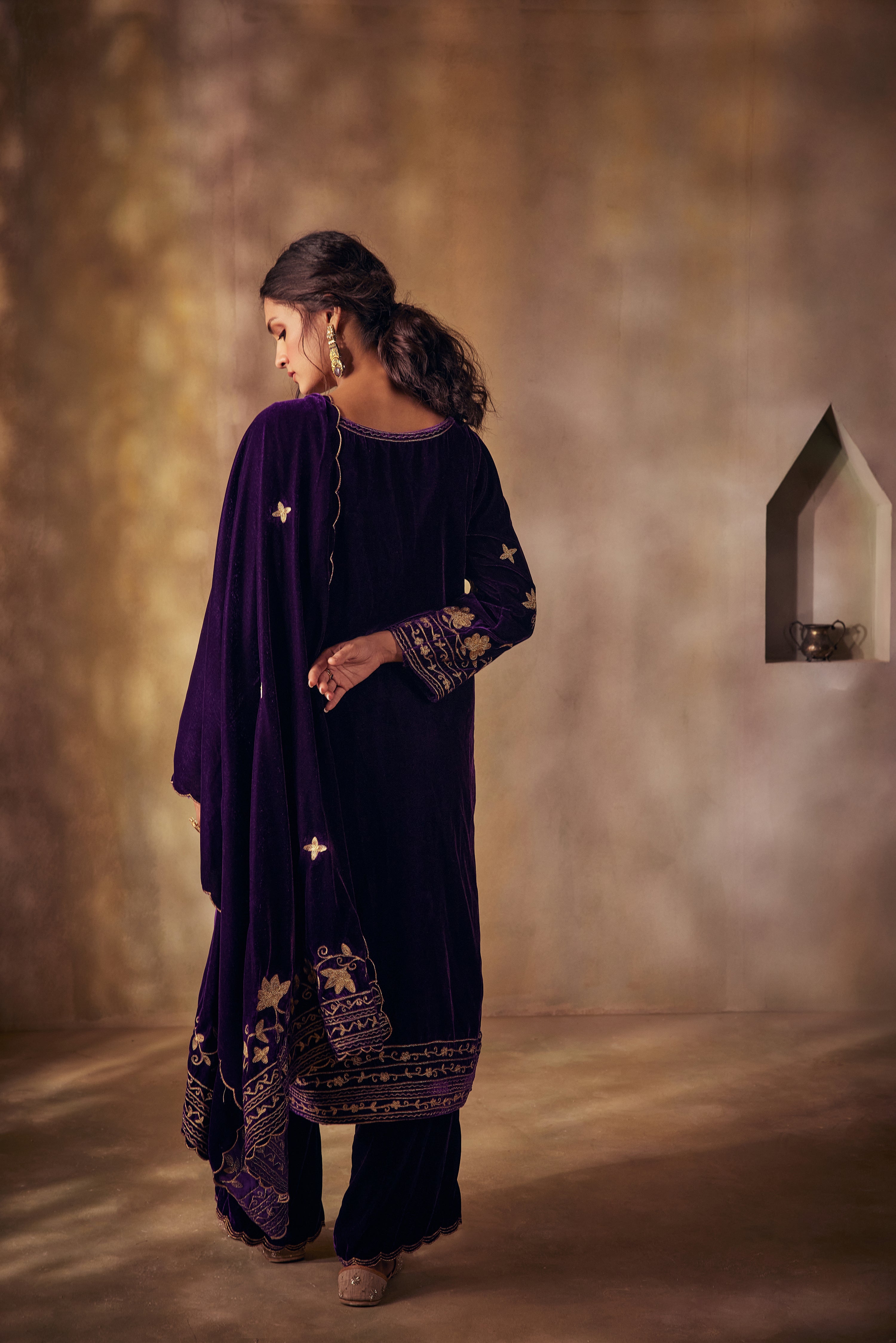 Royal Velvet Gold Aari Kurta Set