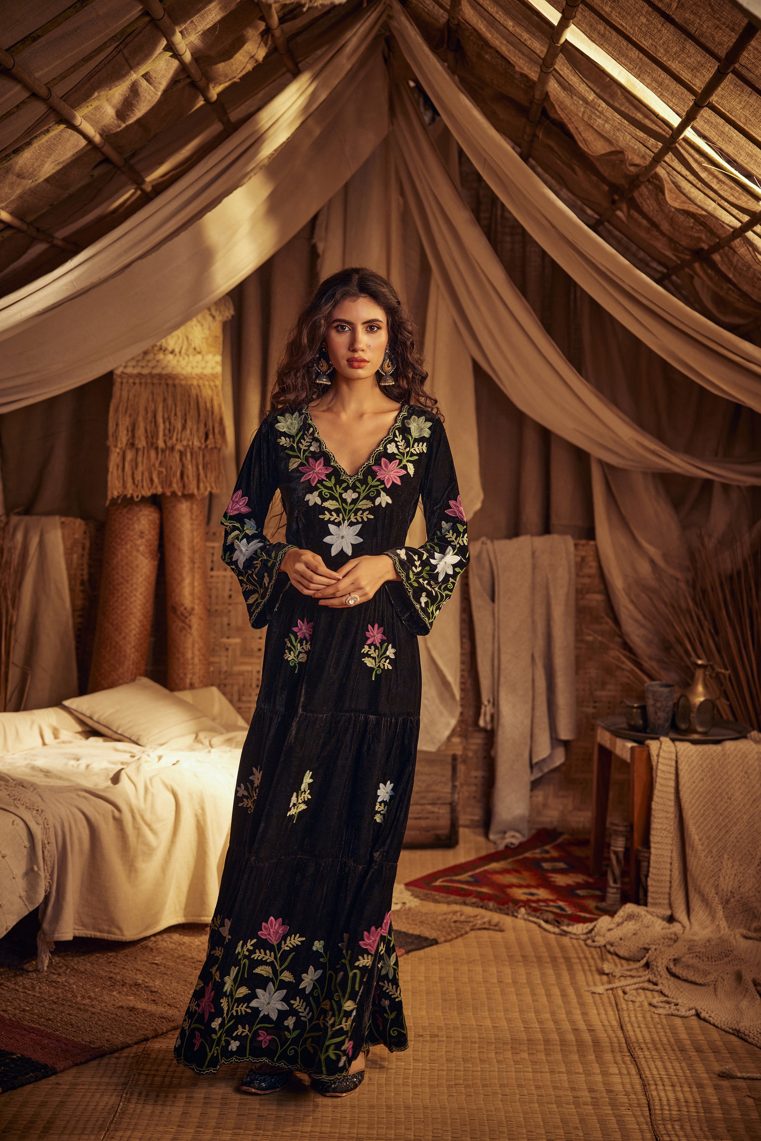 Nishat Black Silk Velvet Dress