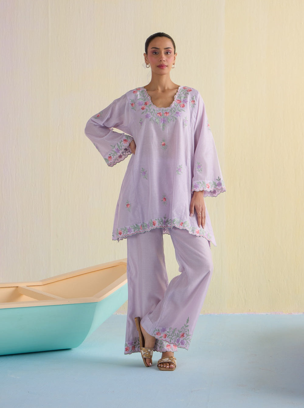 Lilac Bliss Kalidaar Chanderi Cotton Kurta Set