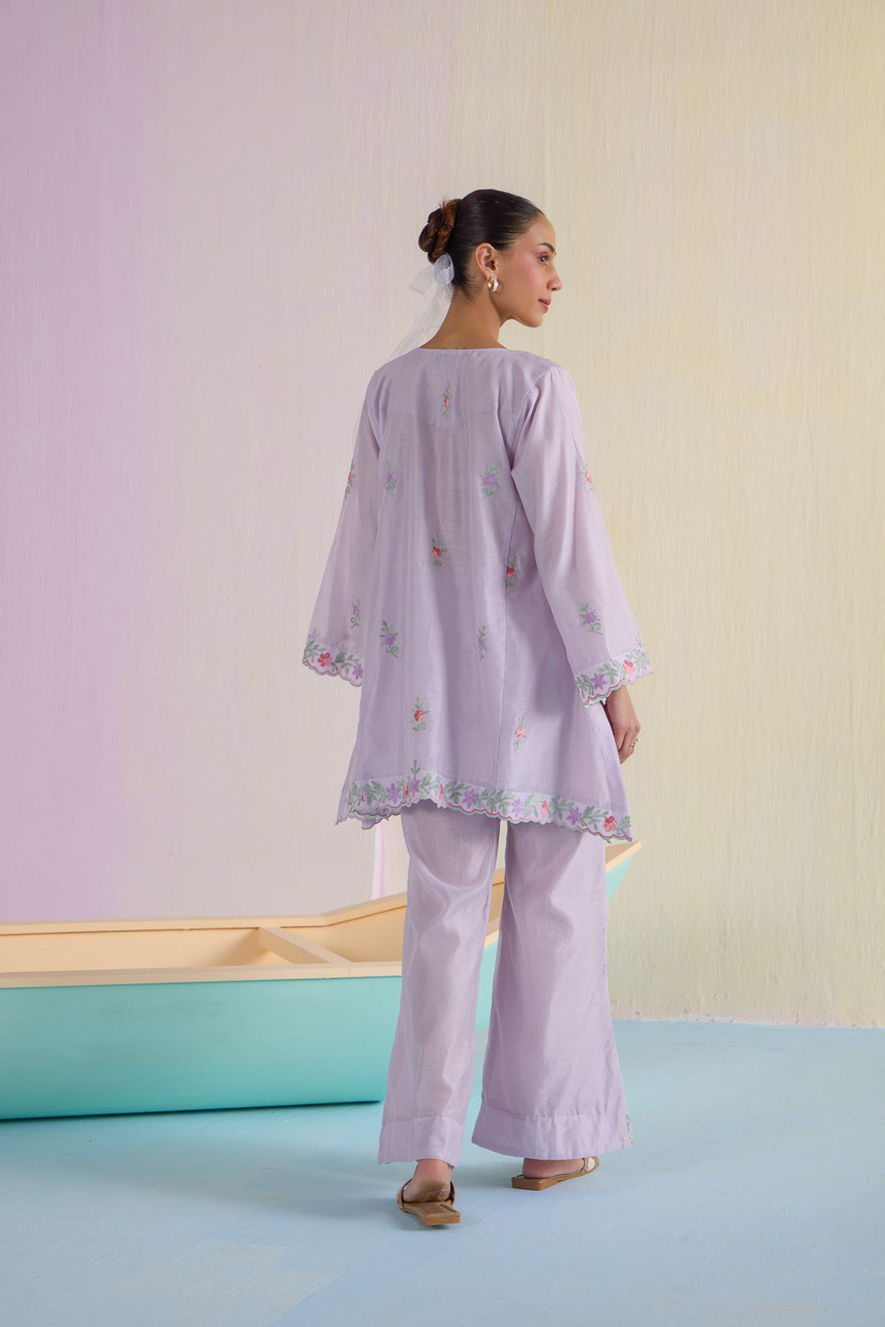 Lilac Bliss Kalidaar Chanderi Cotton Kurta Set