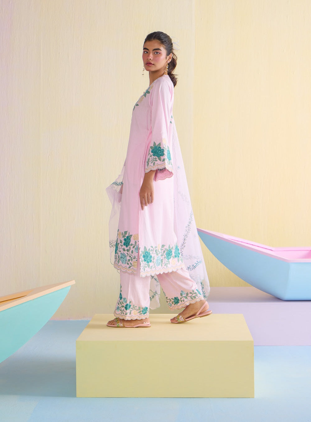 Pink Peony Cotton Kurta Set