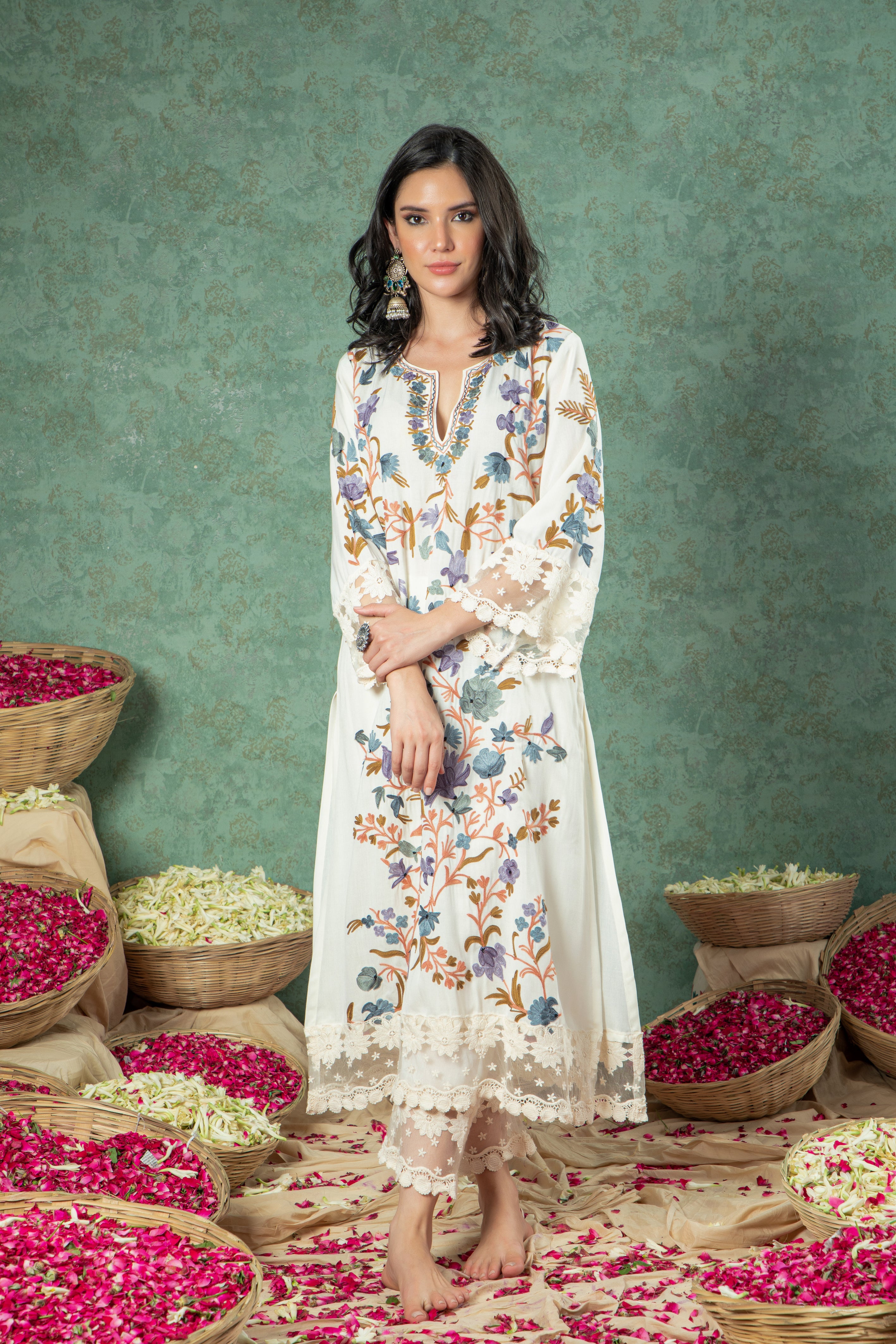 Ivory Shades of Blue Cotton Kurta Set