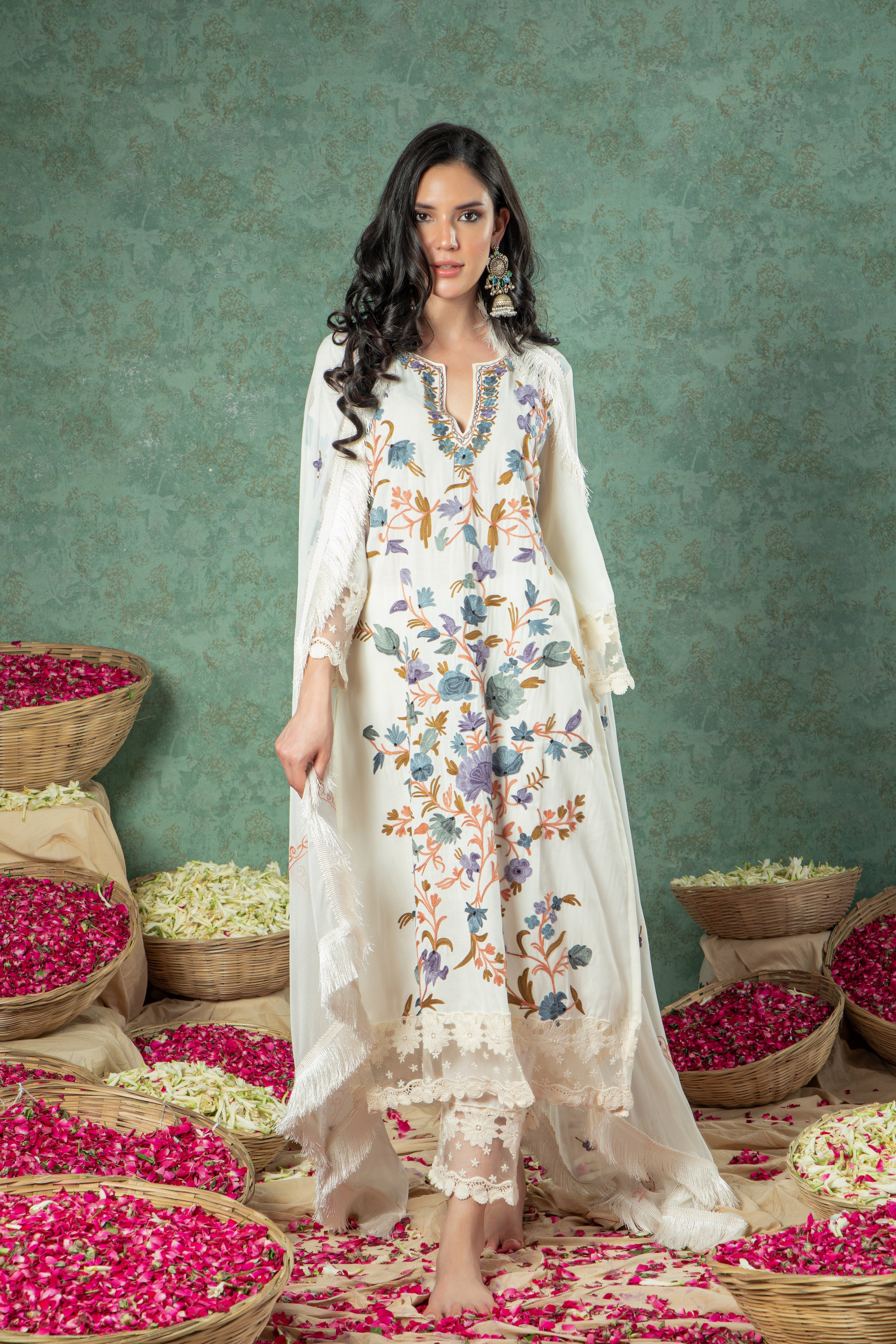 Ivory Shades of Blue Cotton Kurta Set