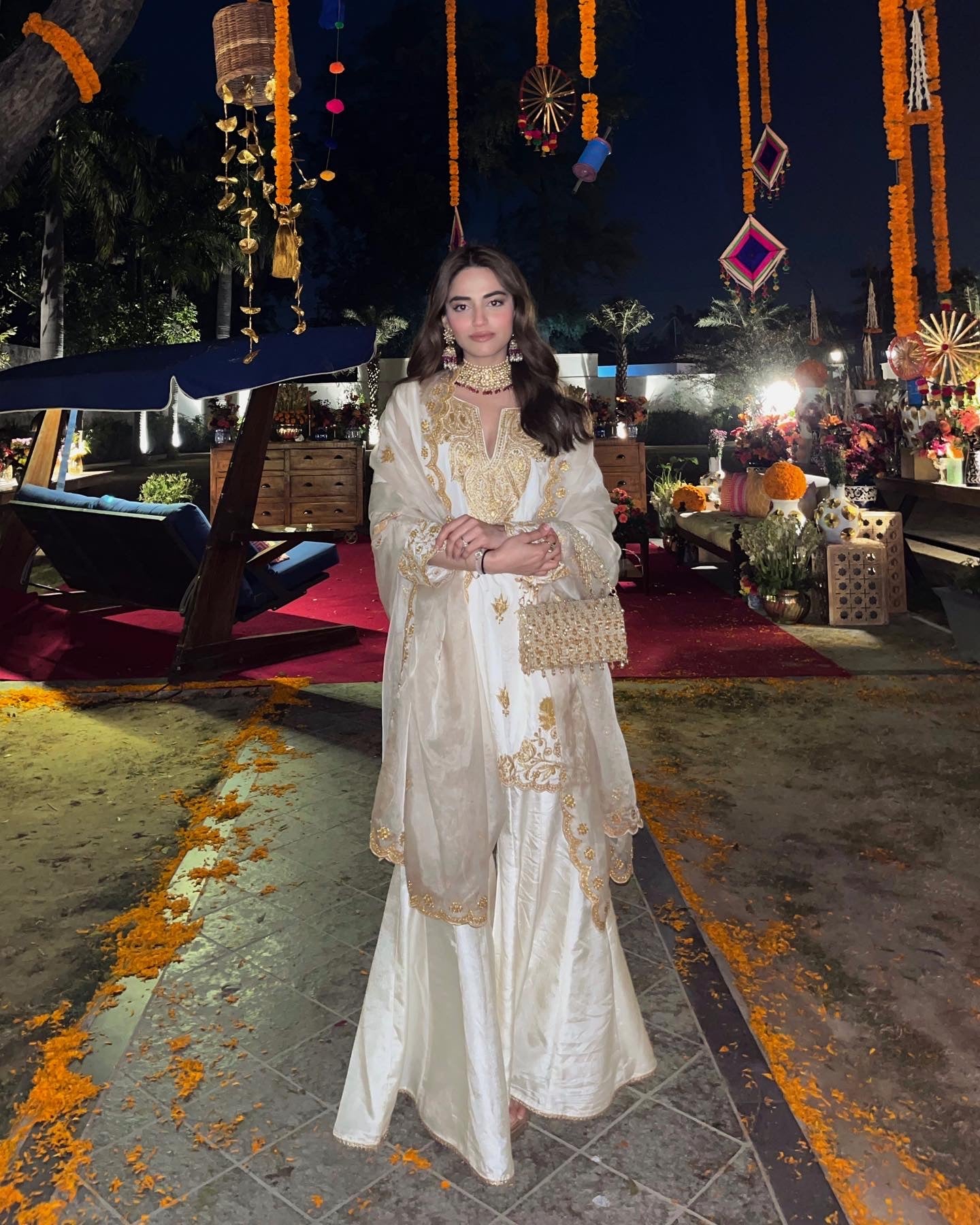 White & Gold Sharara Set
