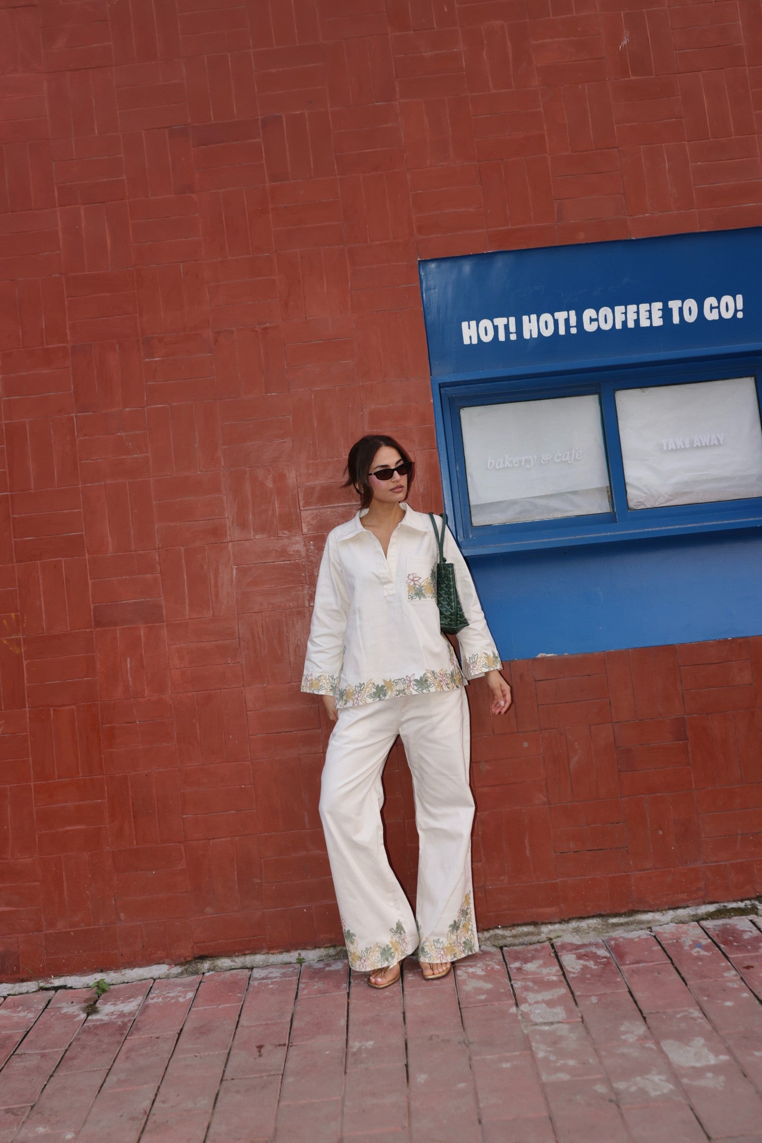Aari Embroidered White Denim Coord Set