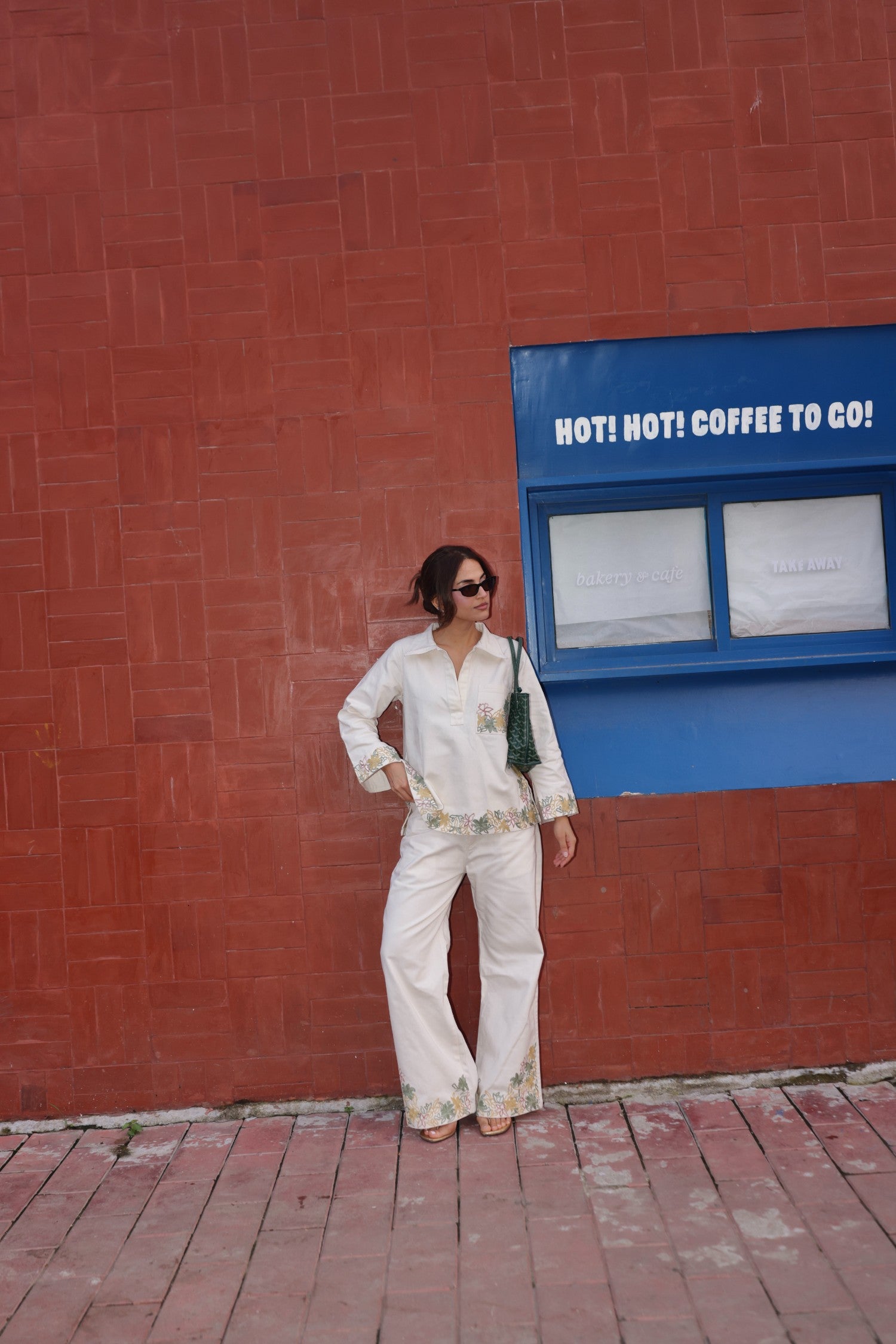 Aari Embroidered White Denim Coord Set