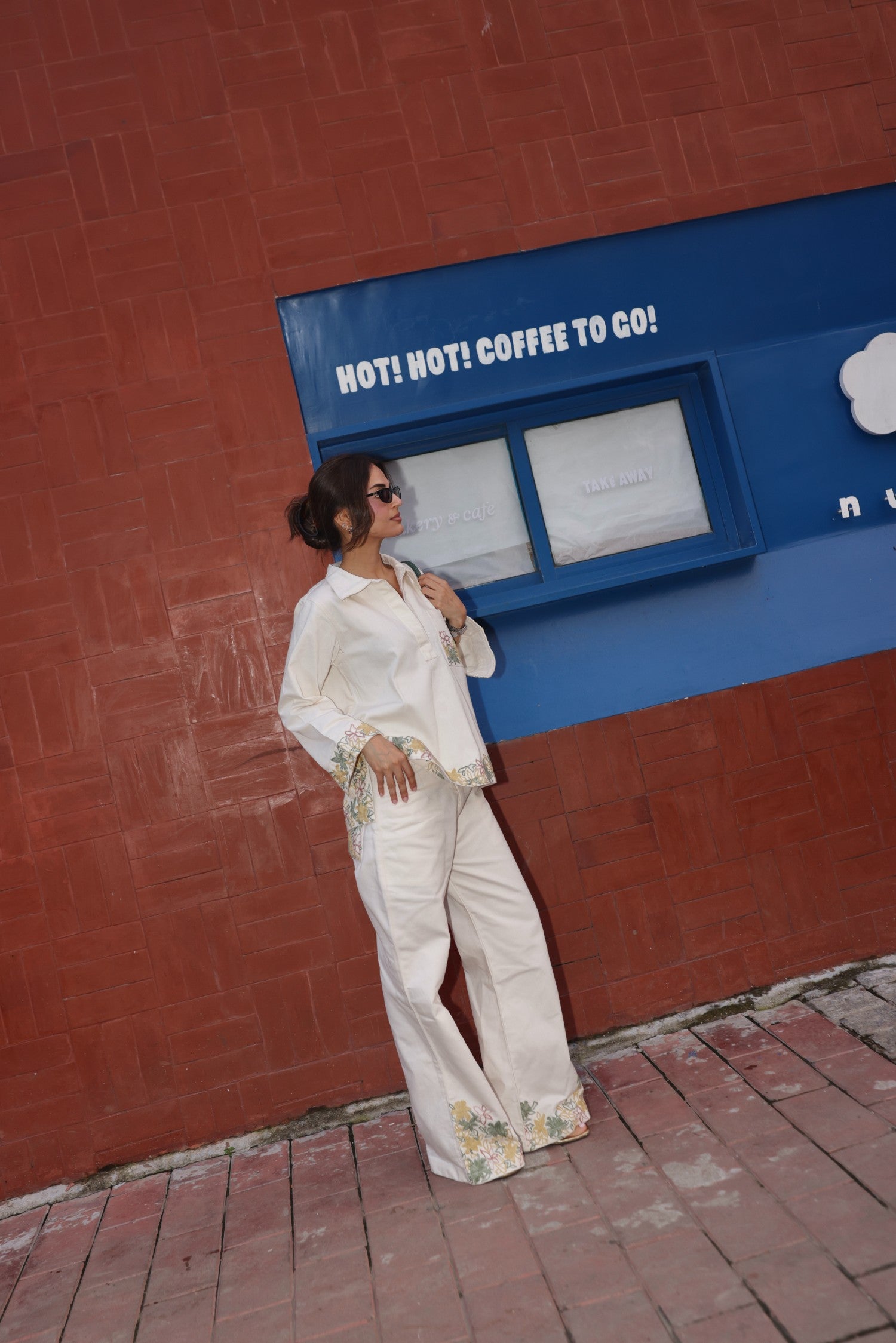 Aari Embroidered White Denim Coord Set