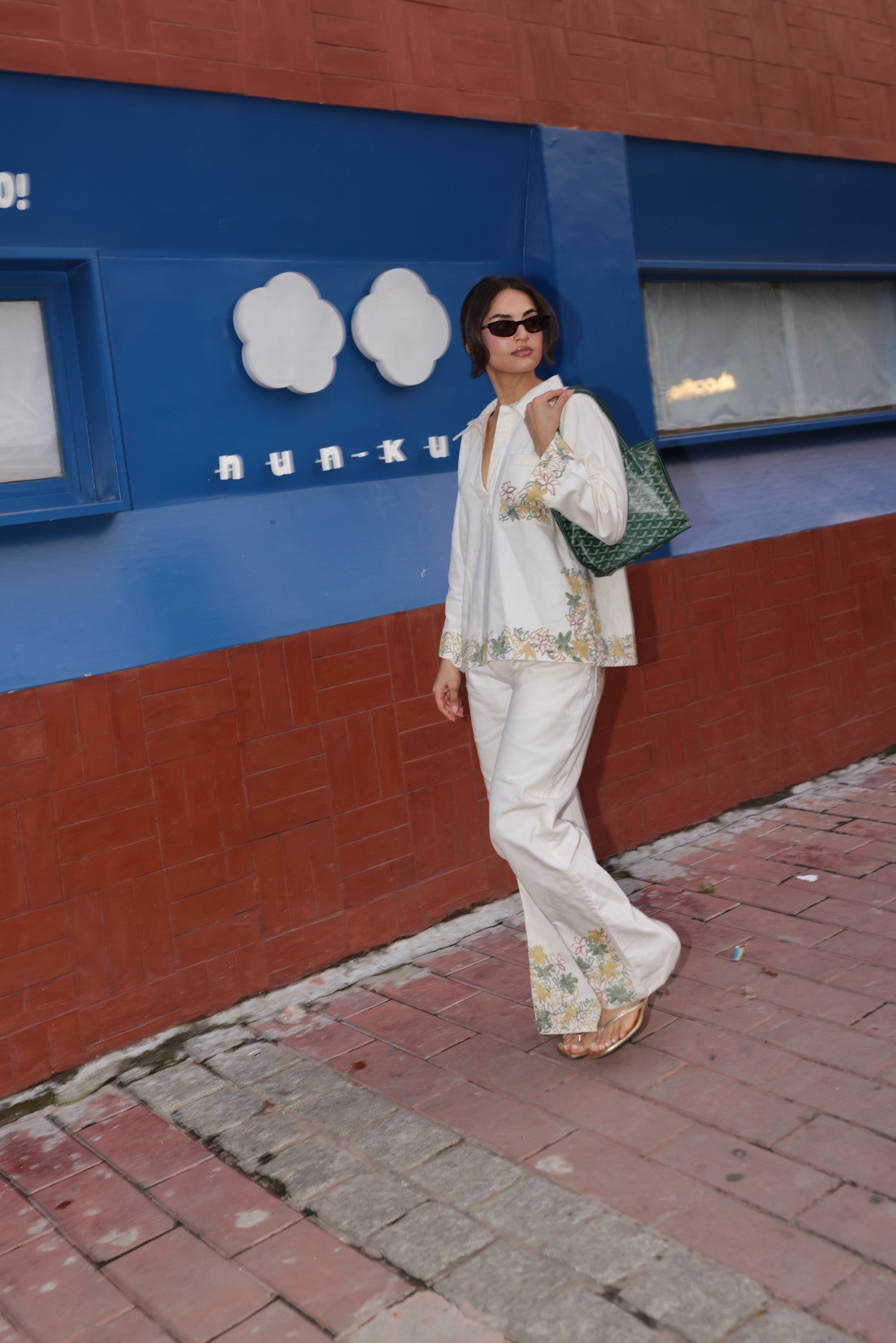 Aari Embroidered White Denim Coord Set