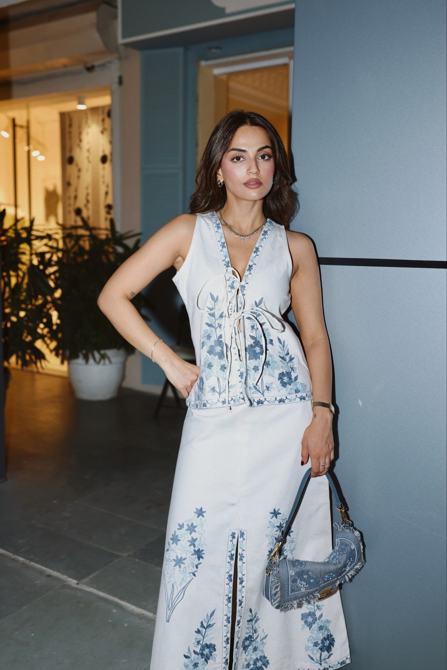 Aari Embroidered Tie Top & Skirt Coord Set
