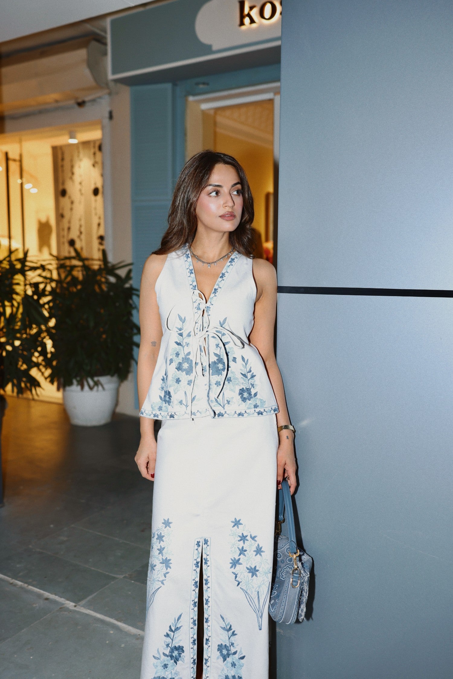 Aari Embroidered Tie Top & Skirt Coord Set
