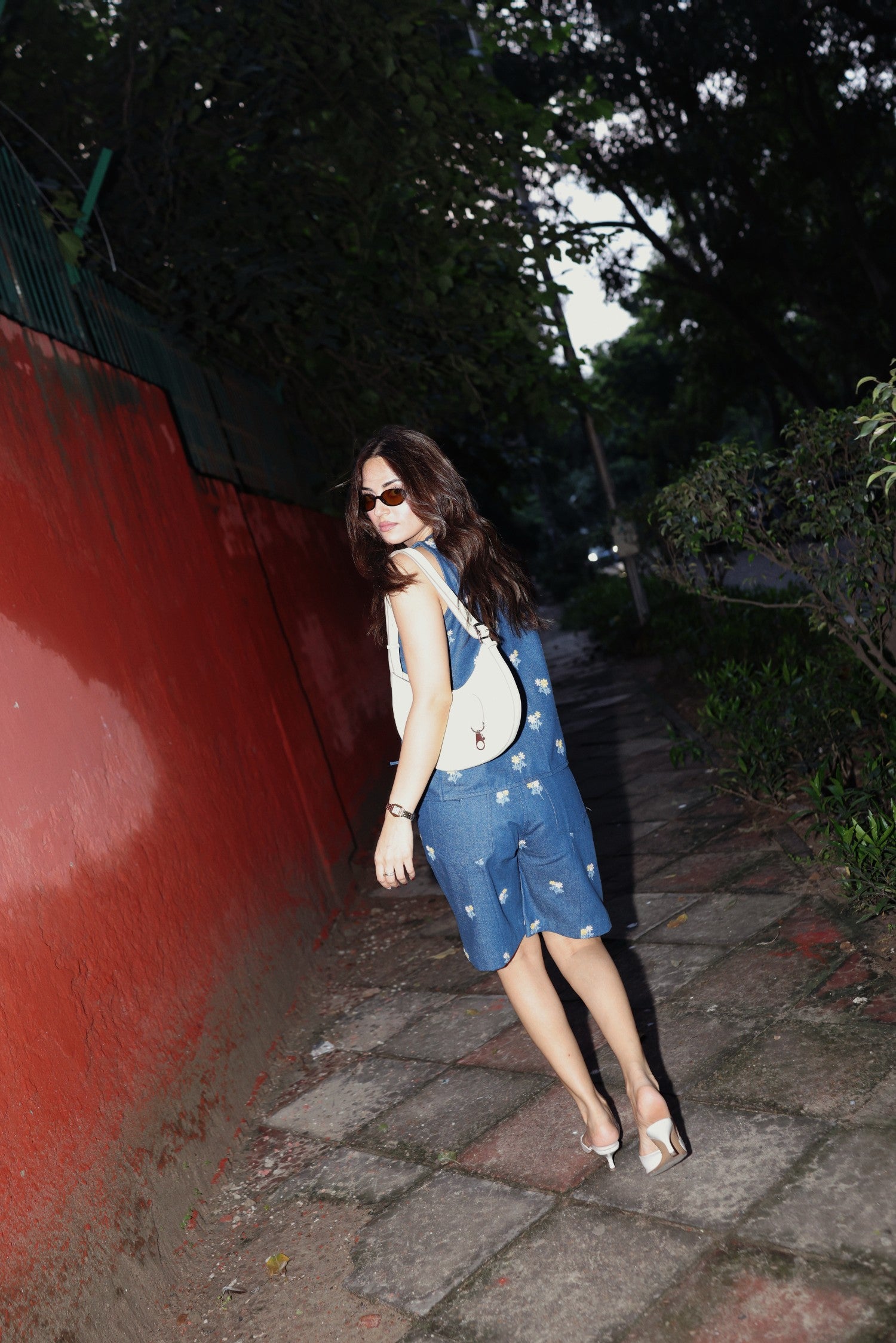 Denim Aari Embroidered Tie Top & Shorts Coord Set