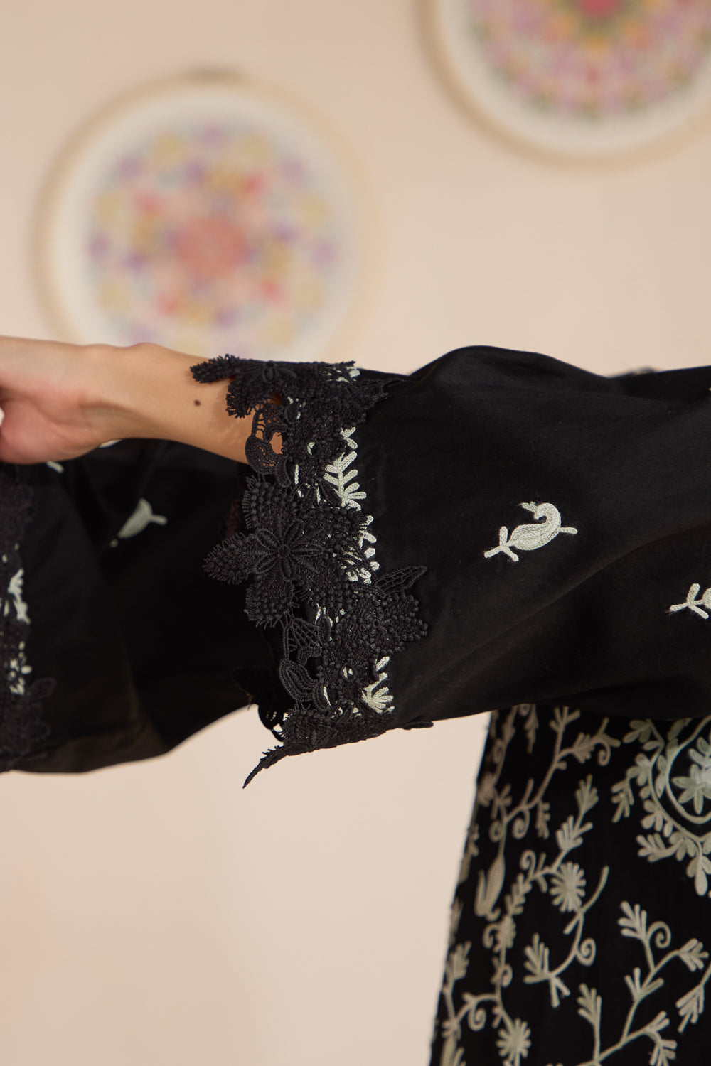 Shabnam Black Cotton Kurta Set with Flared Pants & Chiffon Dupatta