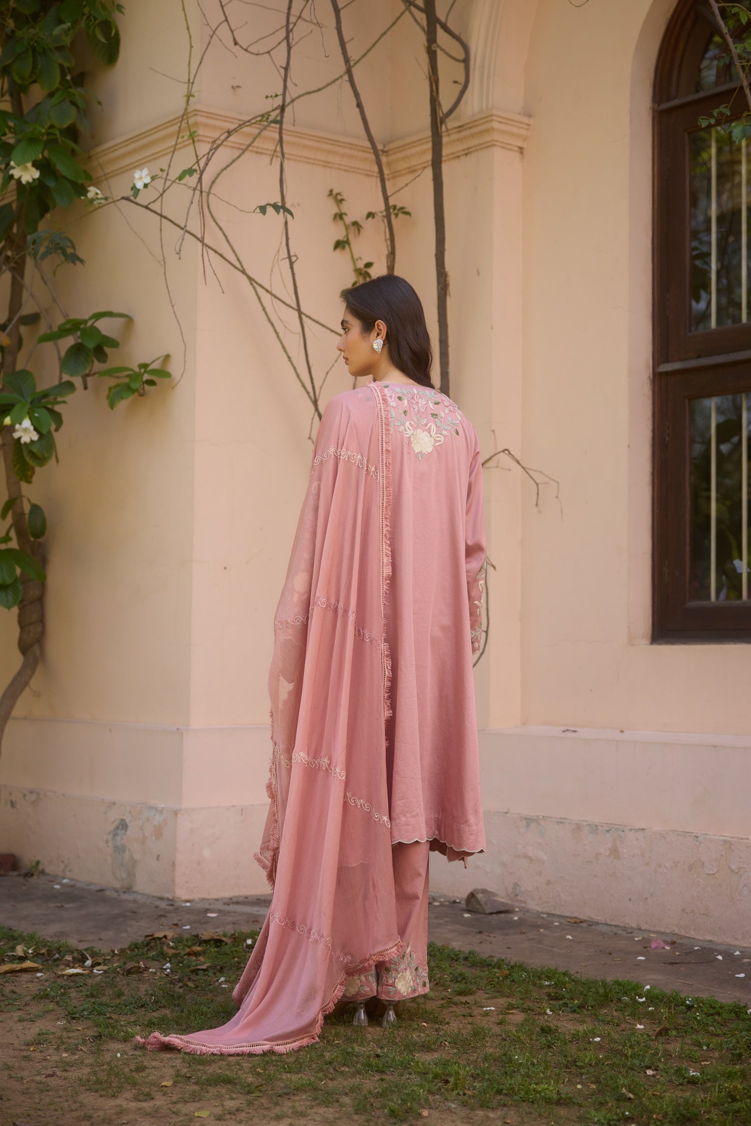 Rosewood Cotton Aari Pheran Set with Flared Pants