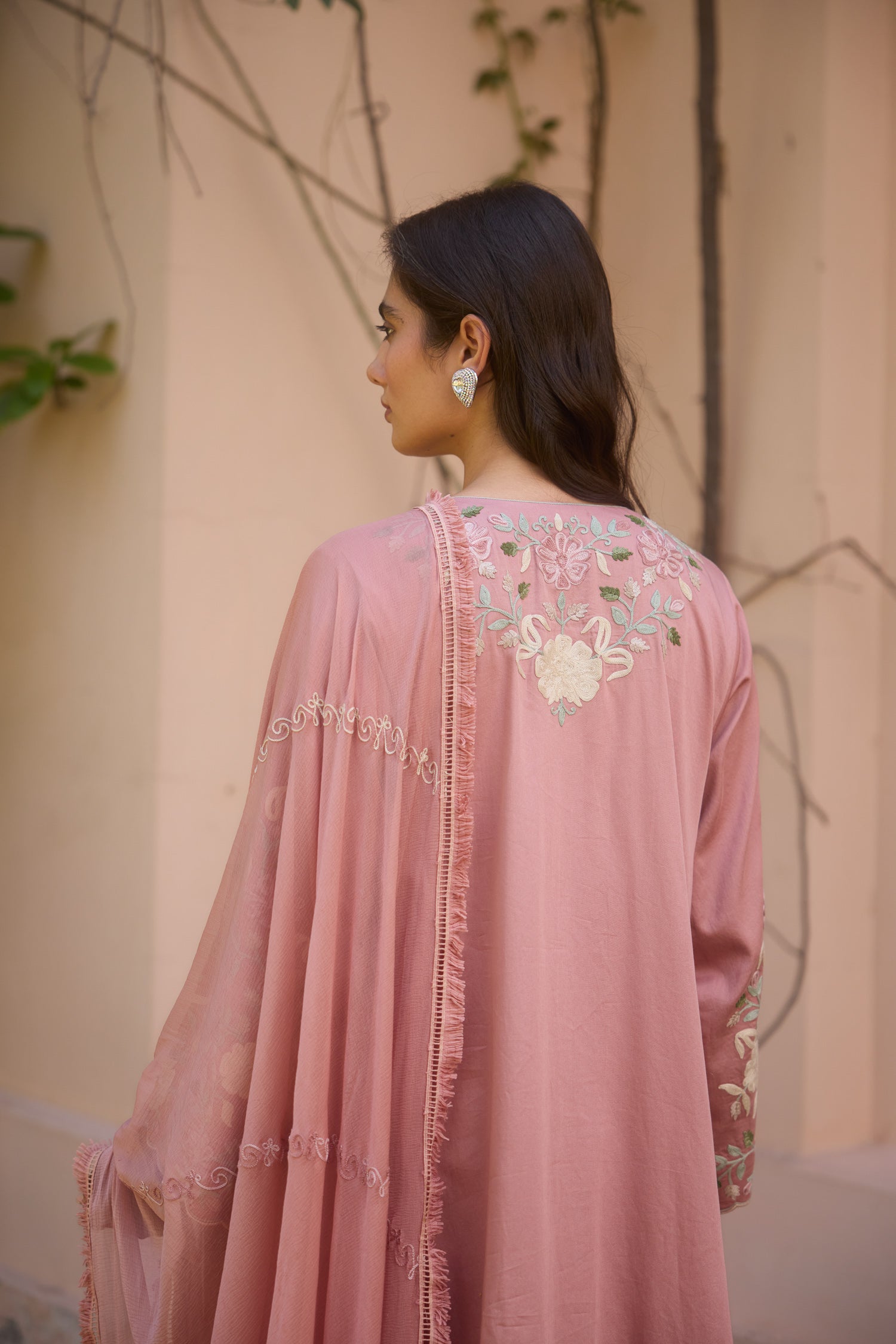 Rosewood Cotton Aari Pheran Set with Flared Pants
