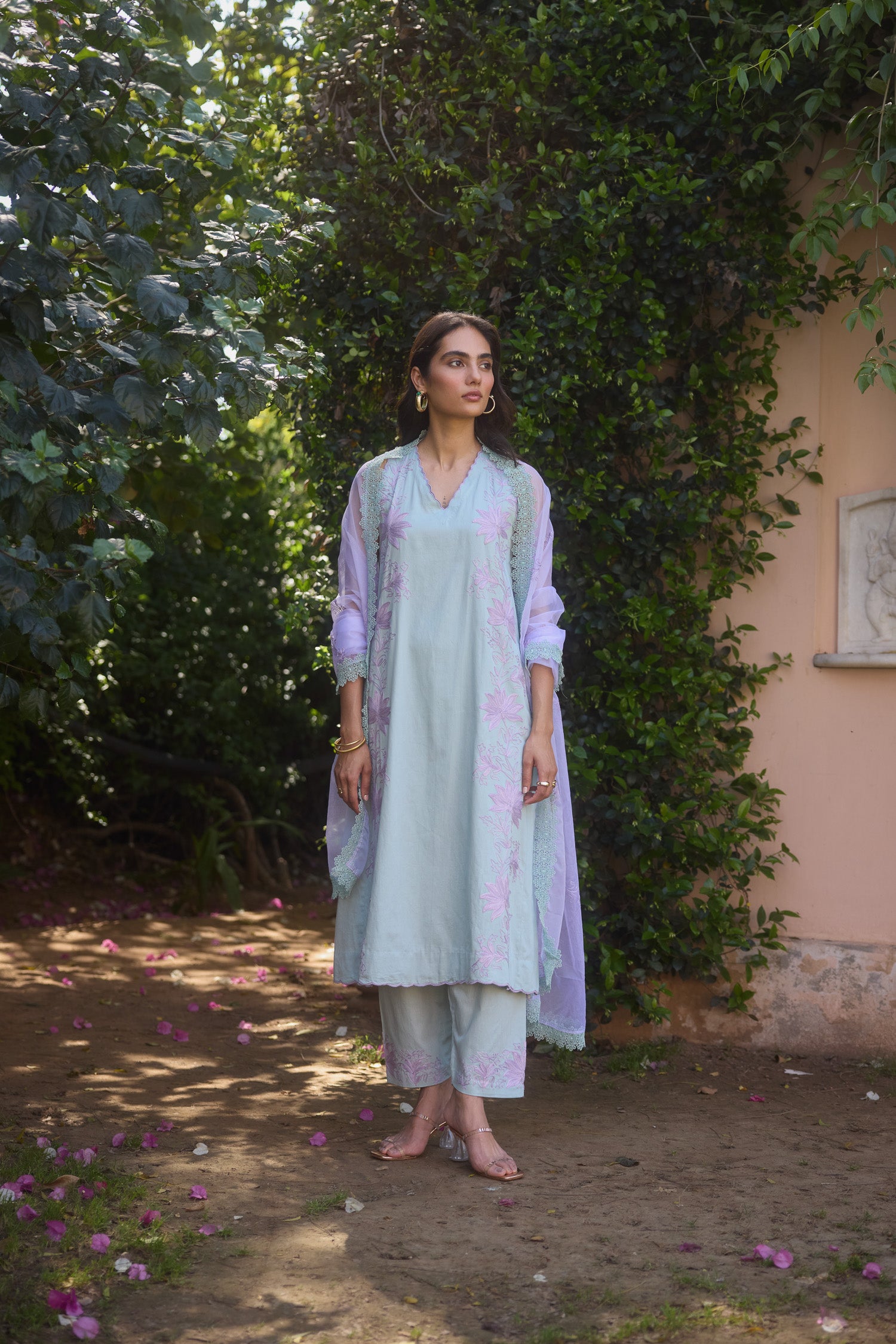 Green Mist Cotton Aari Sleeveless Kurta Set with Salwar Pants