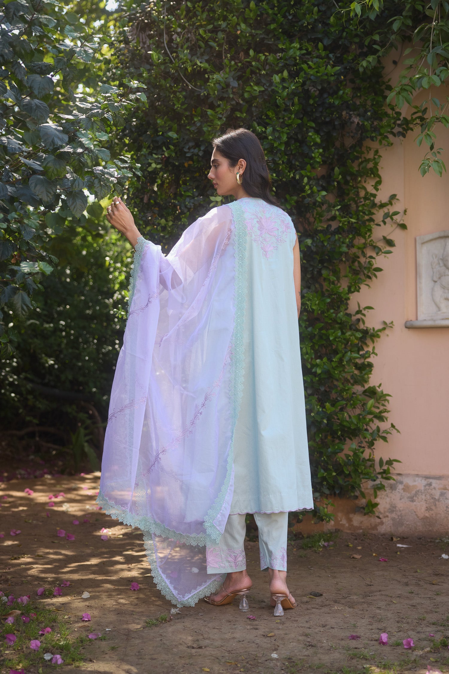 Green Mist Cotton Aari Sleeveless Kurta Set with Salwar Pants