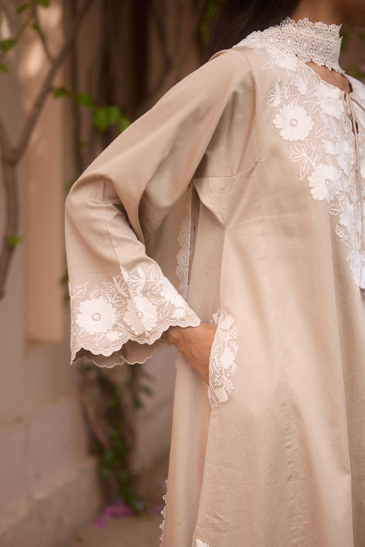 Beige Dune Cotton Aari Pheran Set