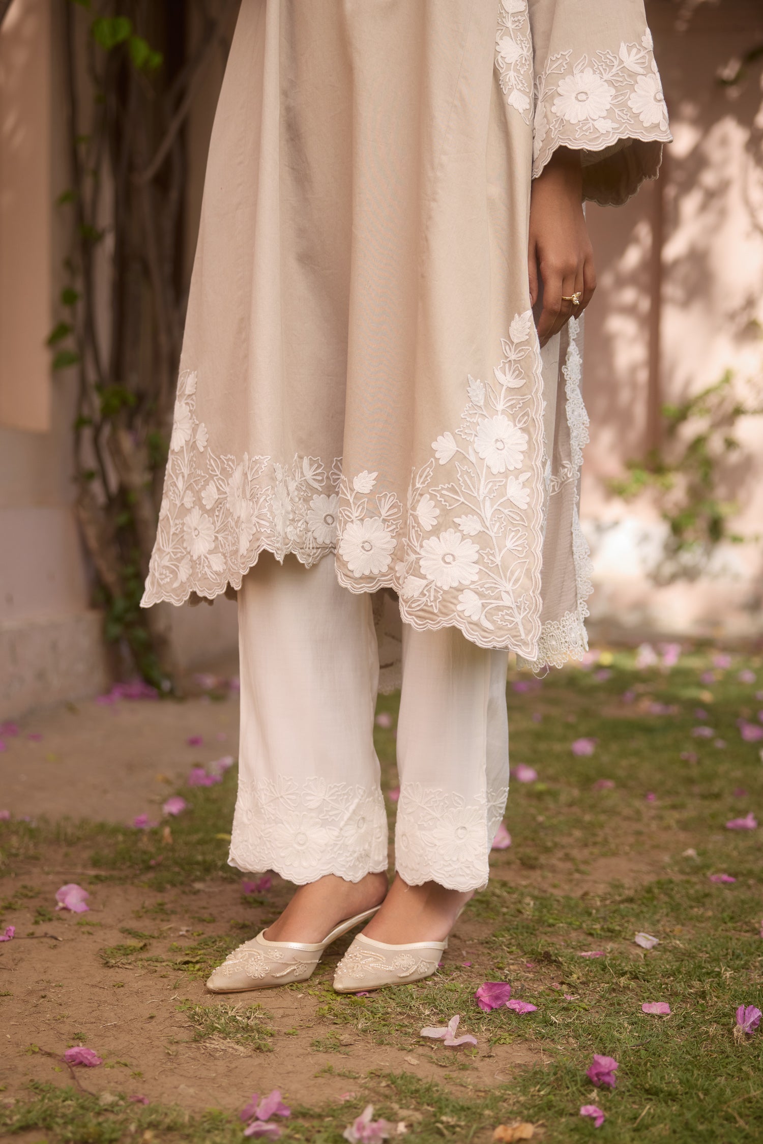 Beige Dune Cotton Aari Pheran Set