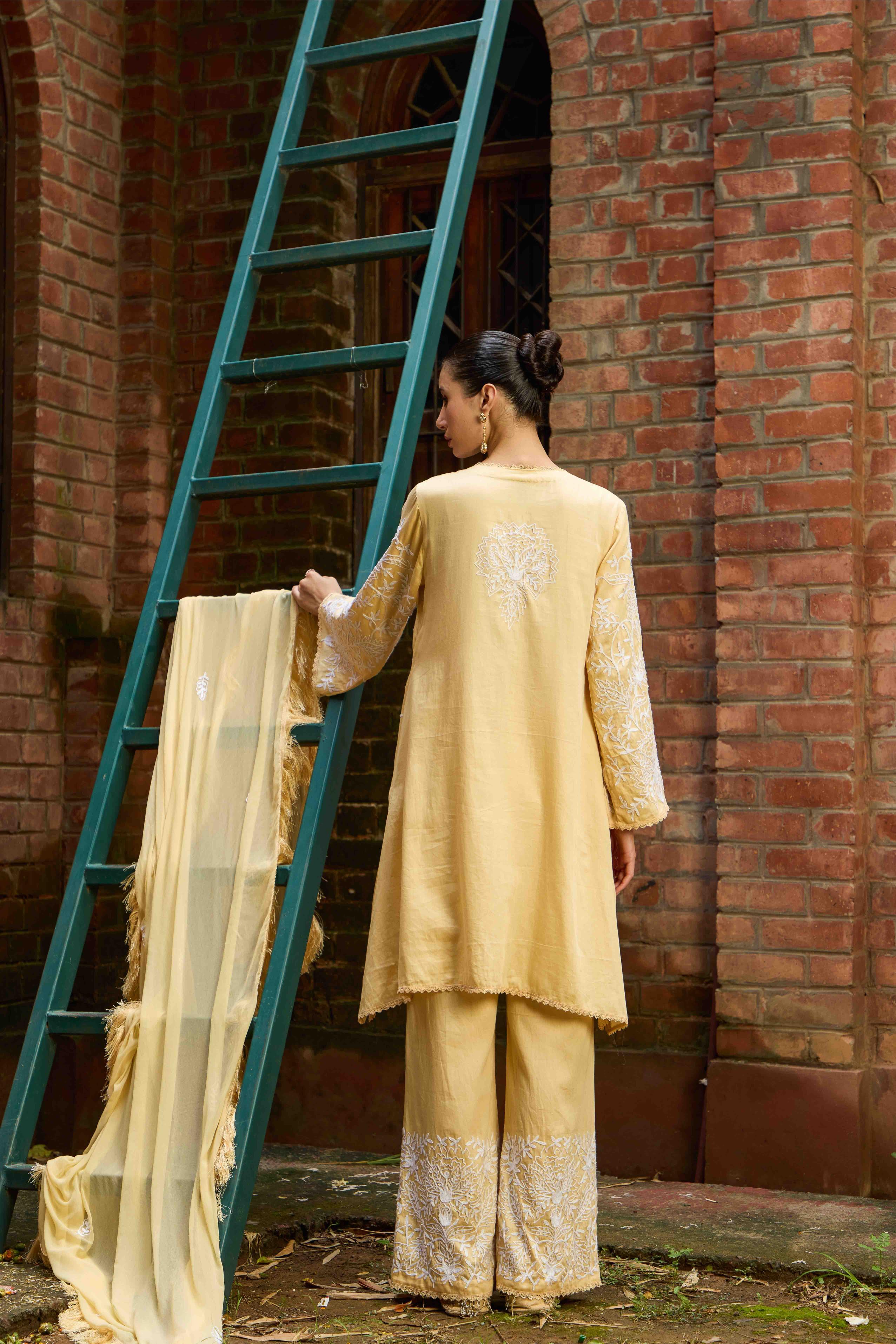 Butter Noor Cotton Kurta Set with Flared Embroidered Pants