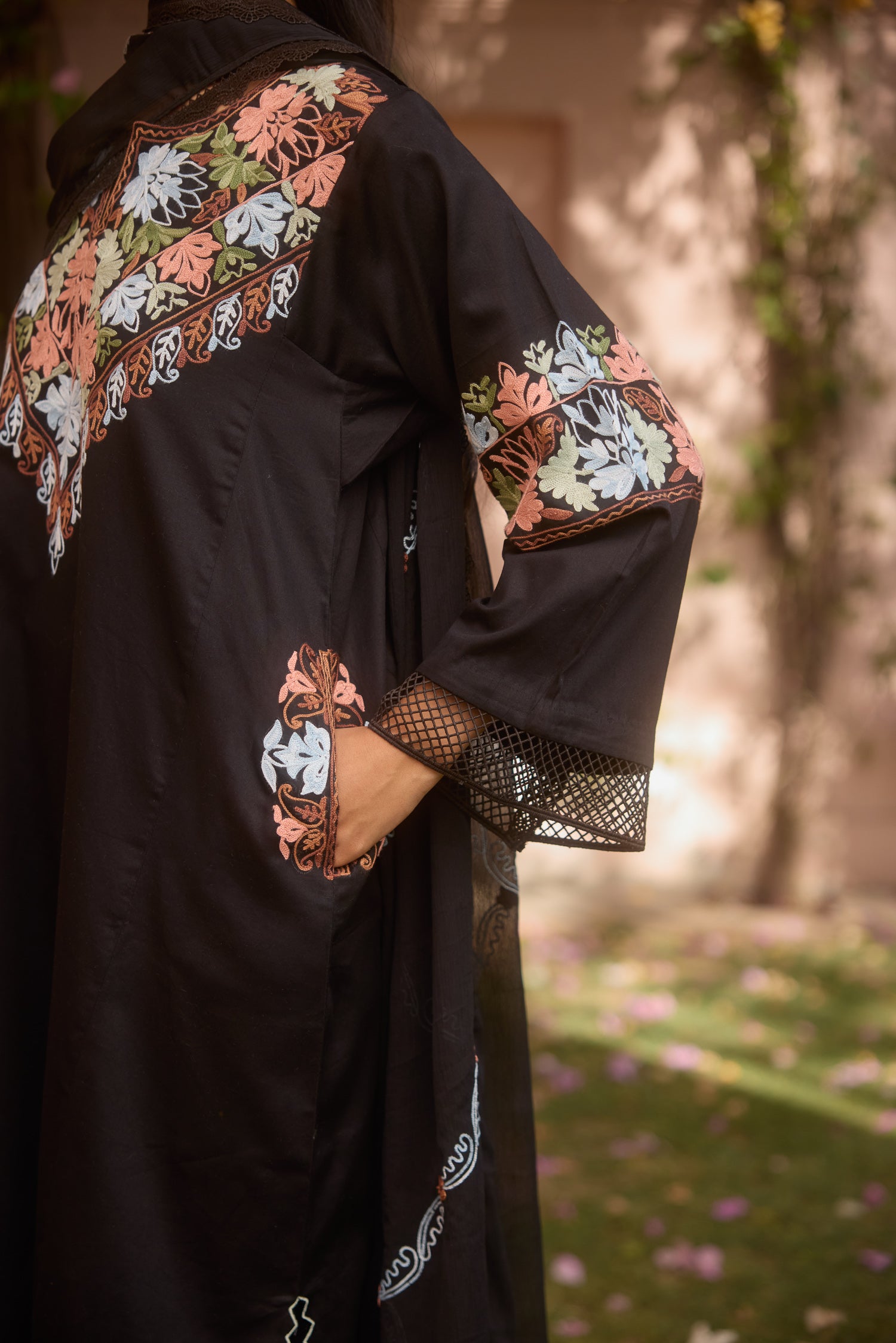 Black Amber Cotton Aari Kalidaar Pheran Set
