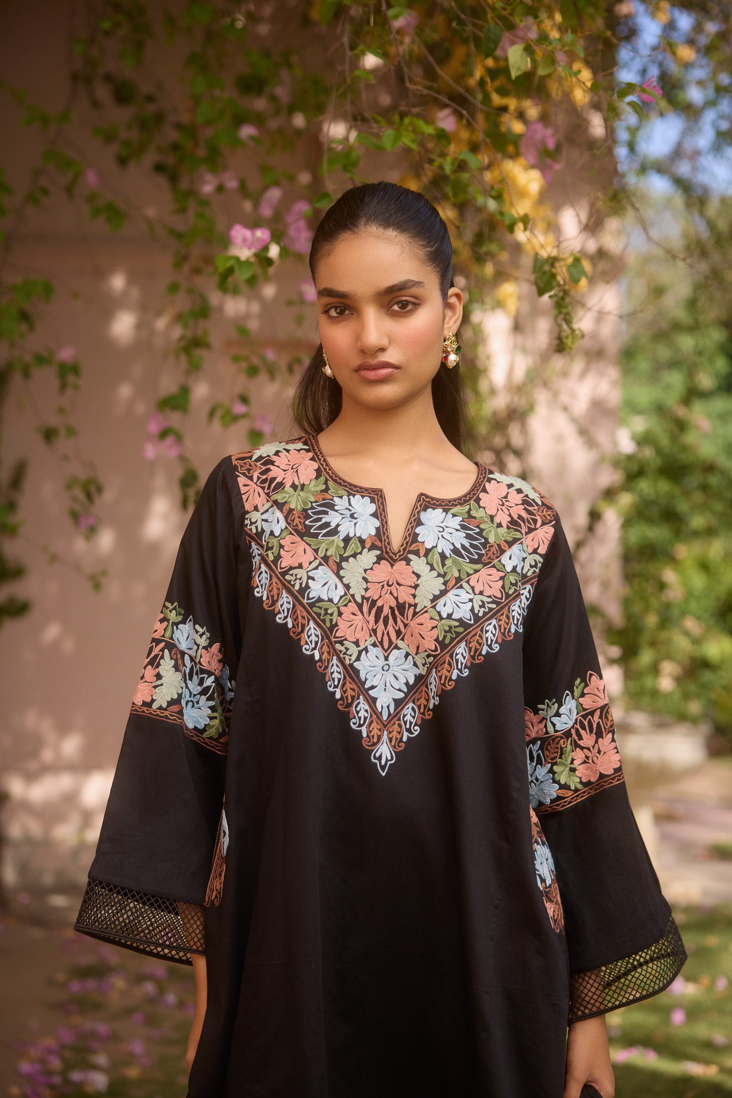 Black Amber Cotton Aari Kalidaar Pheran Set