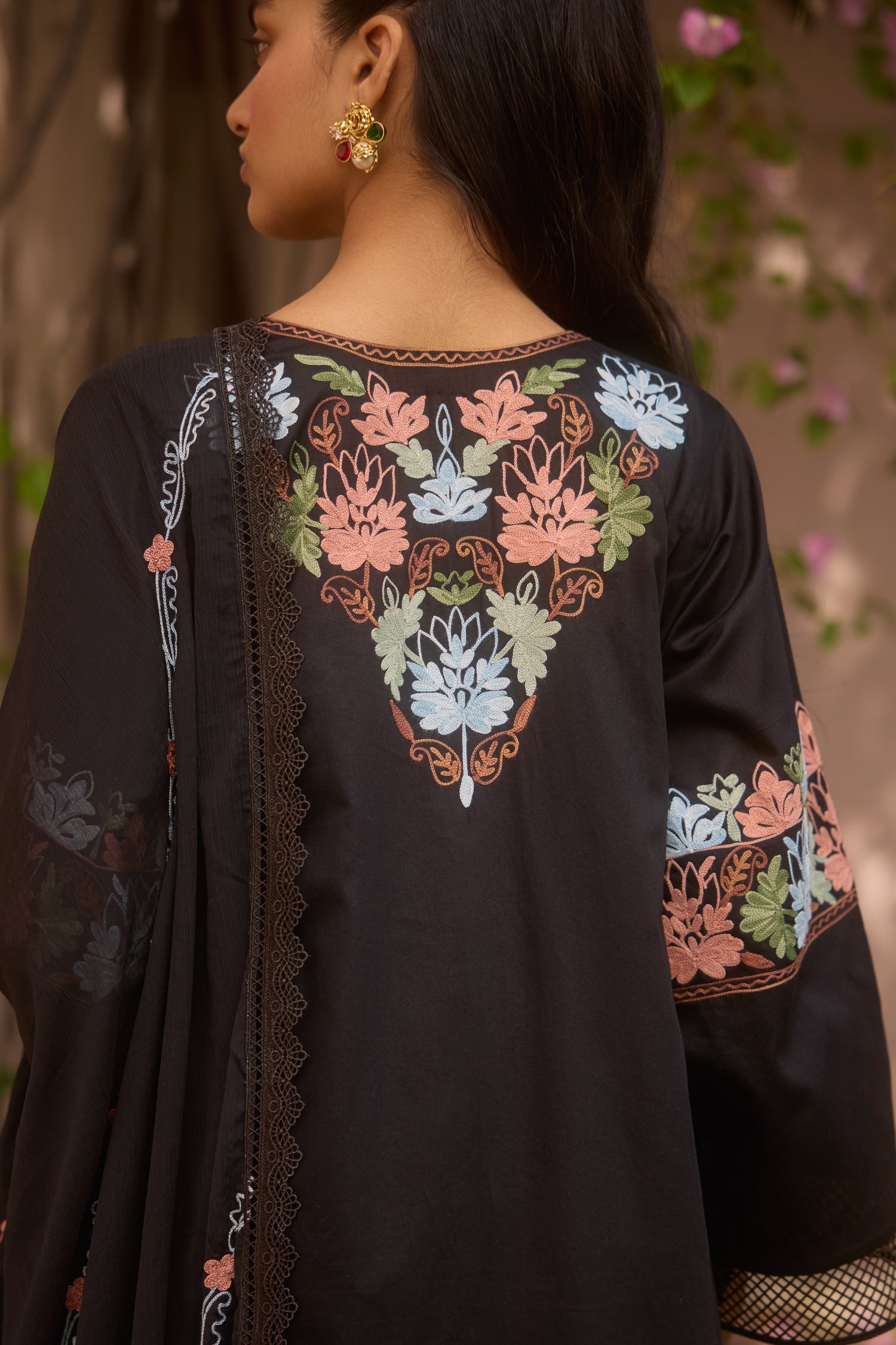 Black Amber Cotton Aari Kalidaar Pheran Set