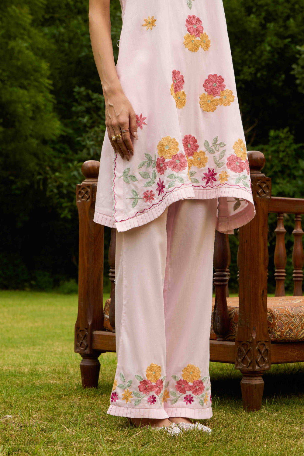 Pink Petunia Sleeveless Cotton Kurta Set with Straight Pants