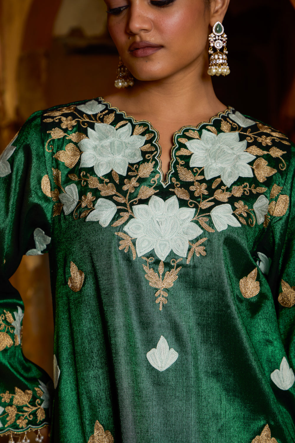 Sultana Green Tissue Kurta Set With Flared Embroidered Pants