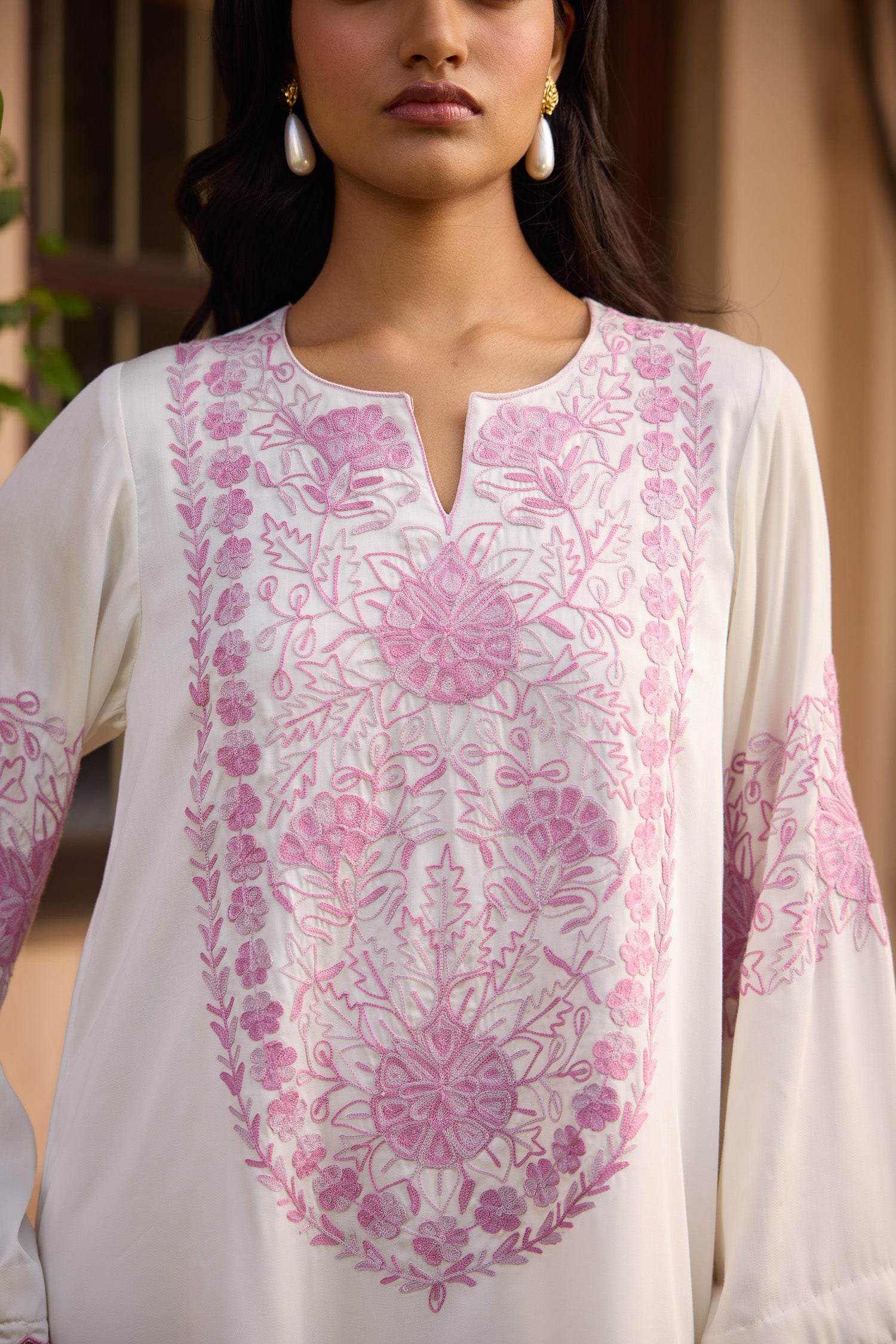 Bloom White Pink Aari Coord Set