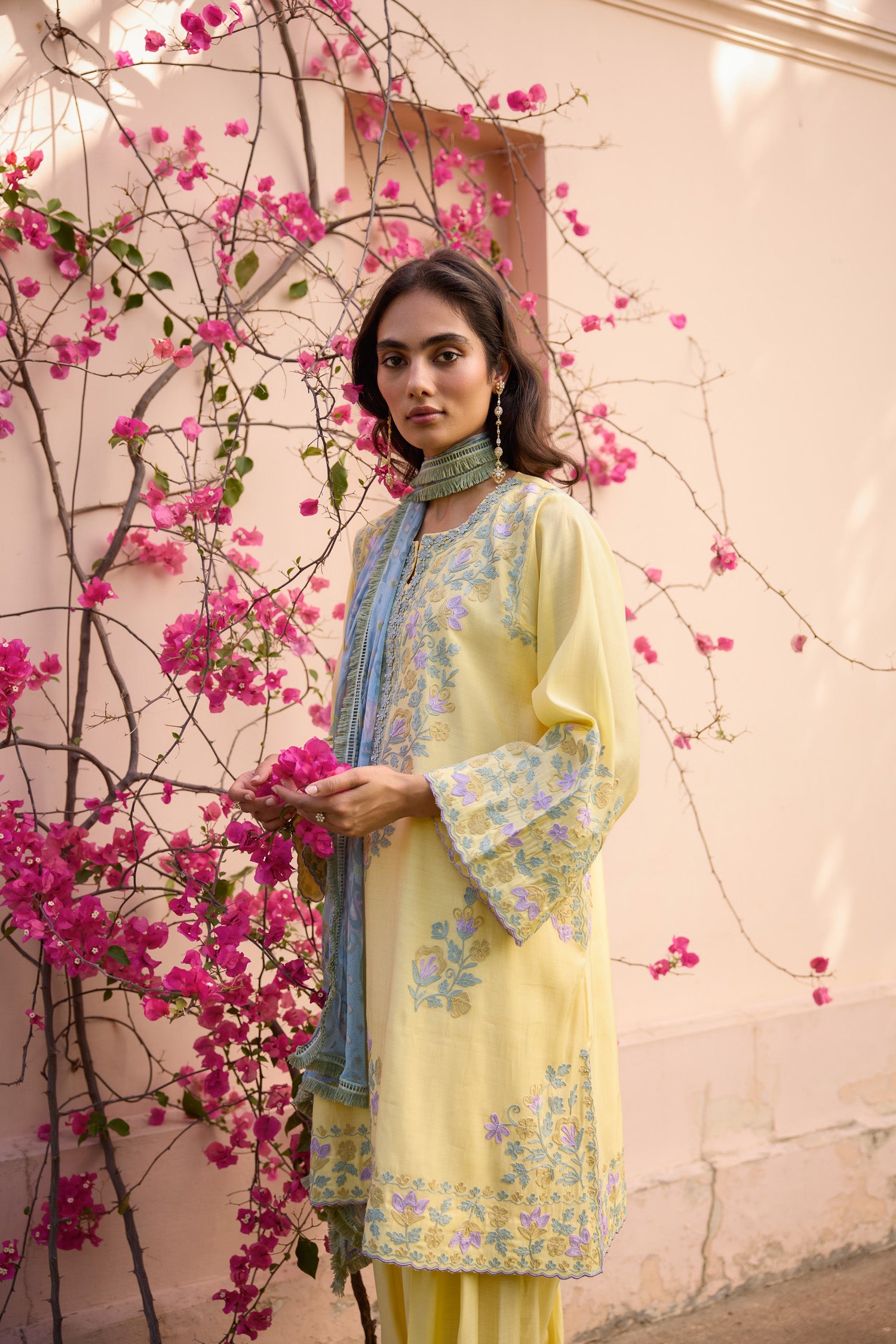 Lemonade Yellow Short Aari Pheran Set with Farshi Salwar