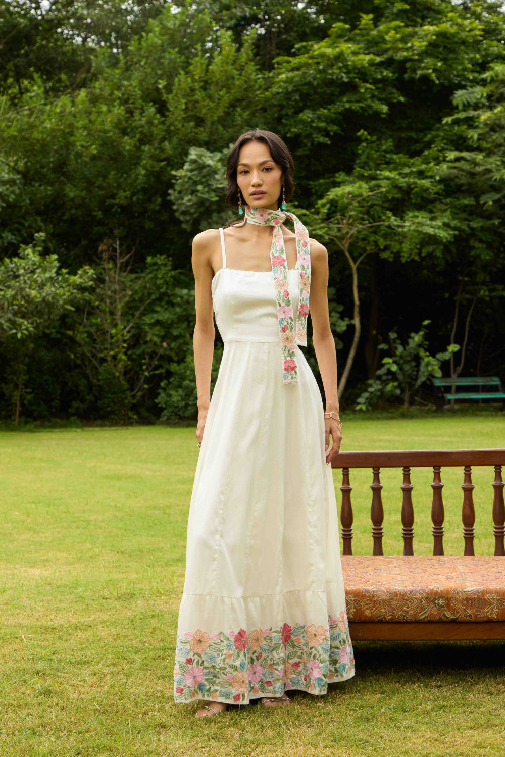 Ivory Grace Maxi Dress with Embroidered Belt