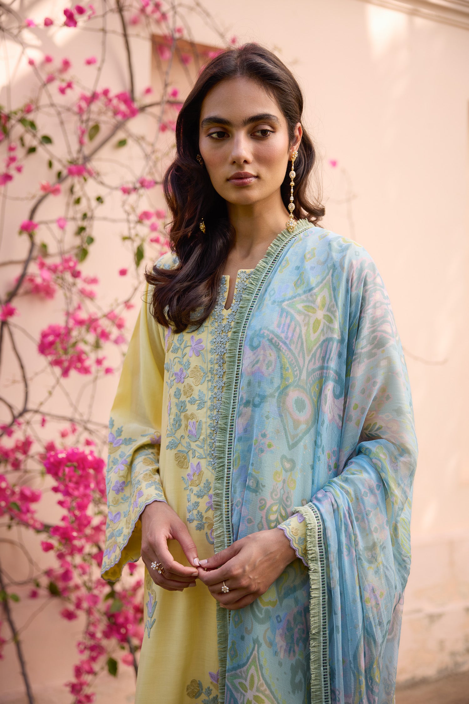 Lemonade Yellow Short Aari Pheran Set with Farshi Salwar