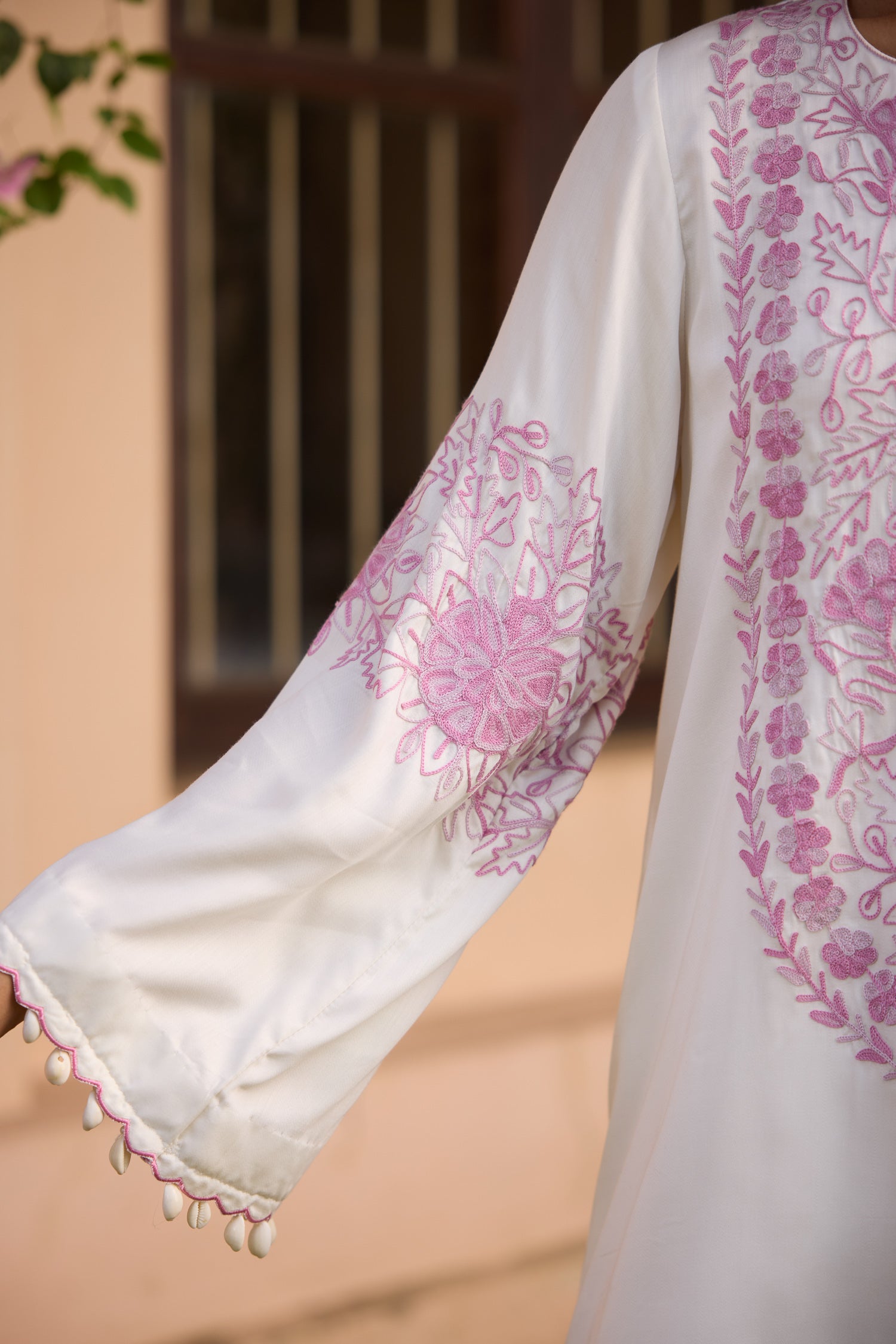 Bloom White Pink Aari Coord Set