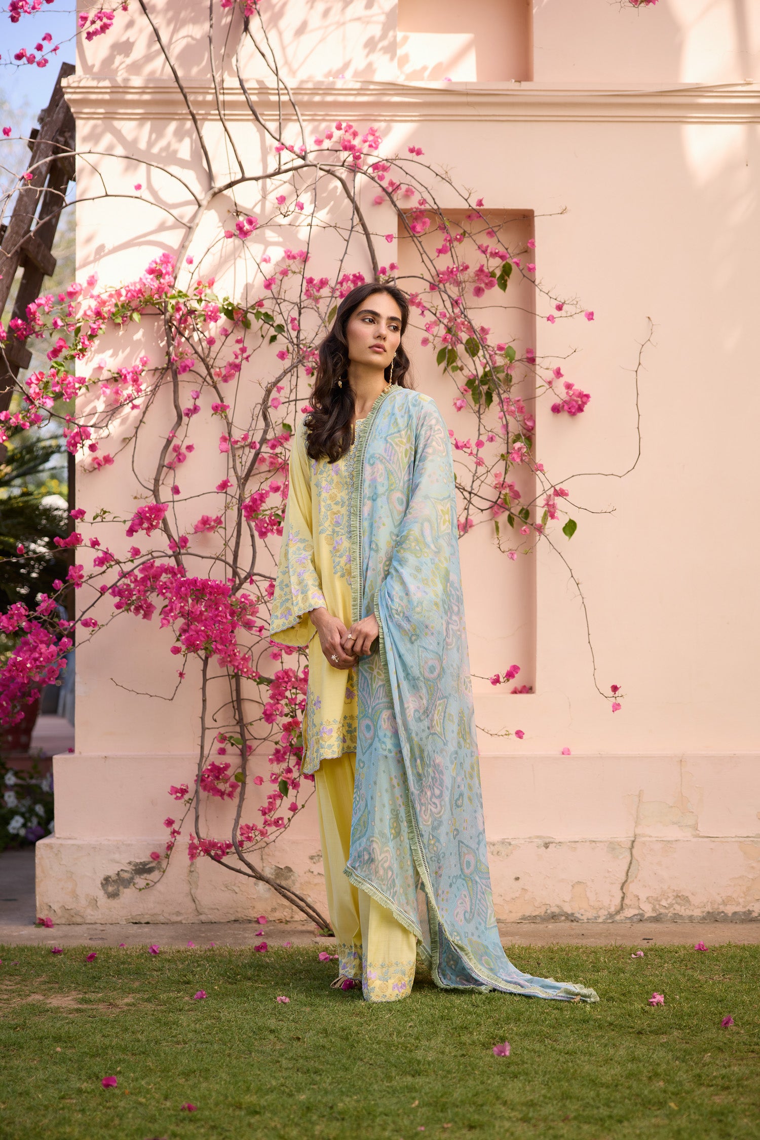 Lemonade Yellow Short Aari Pheran Set with Farshi Salwar