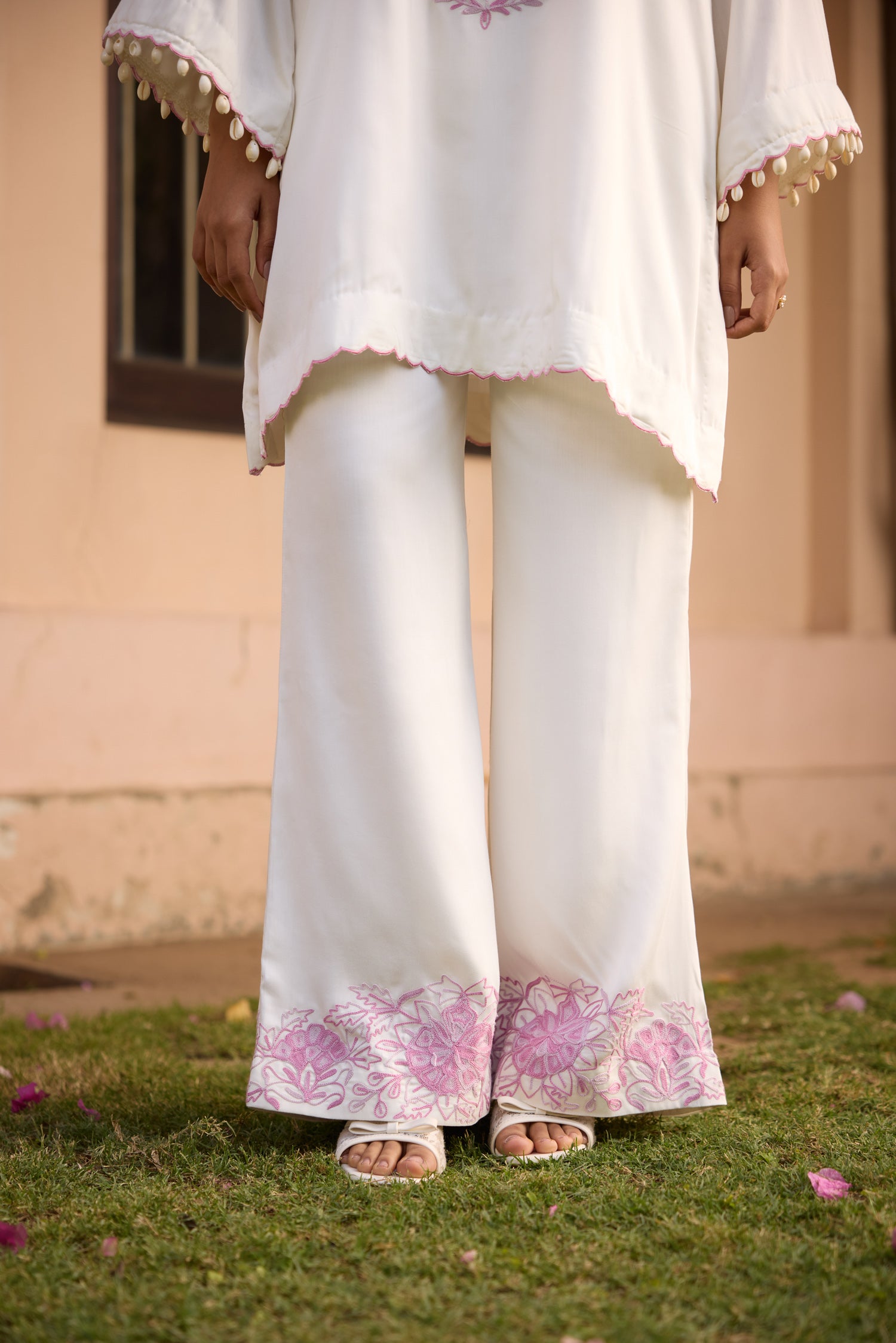 Bloom White Pink Aari Coord Set