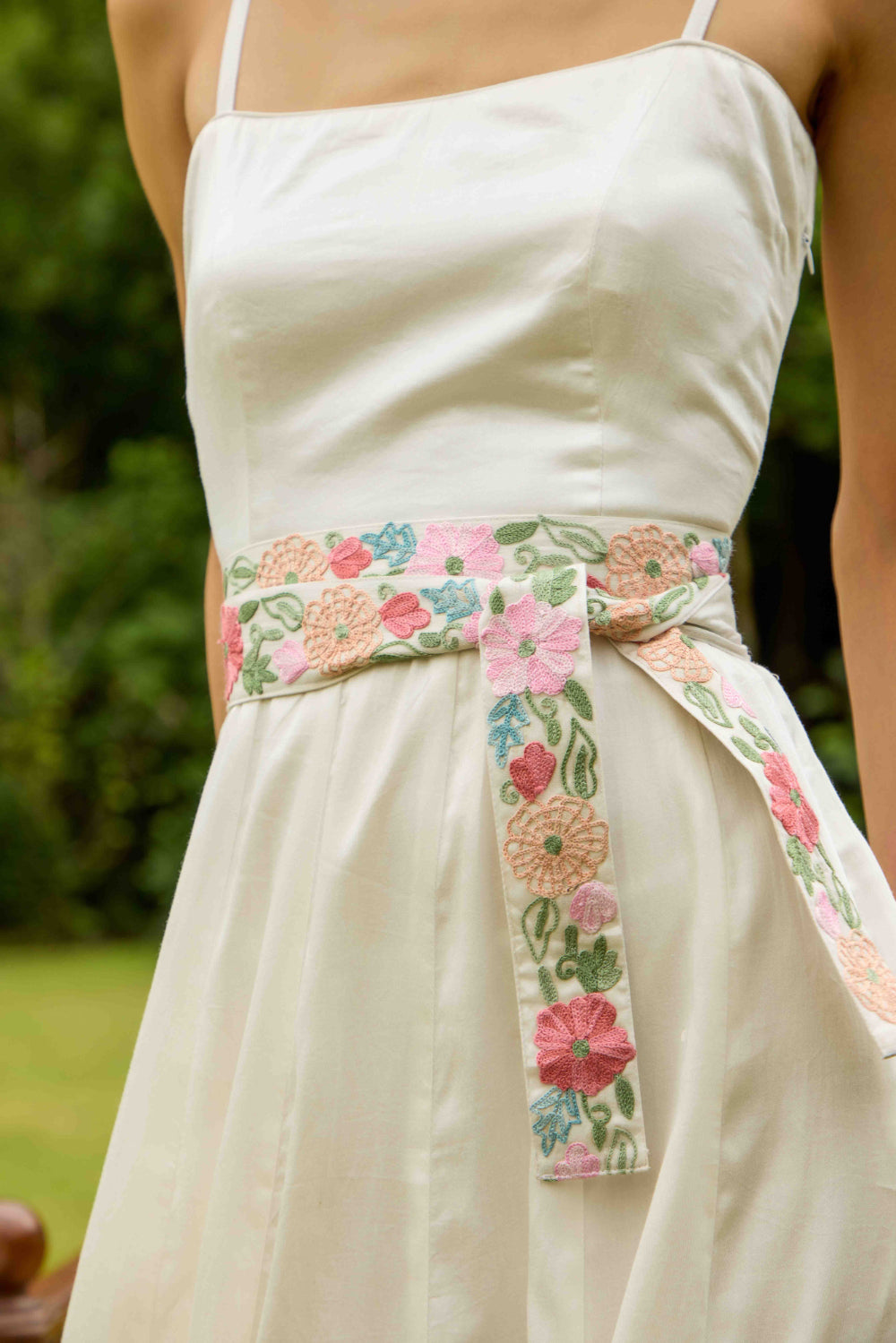 Ivory Grace Maxi Dress with Embroidered Belt