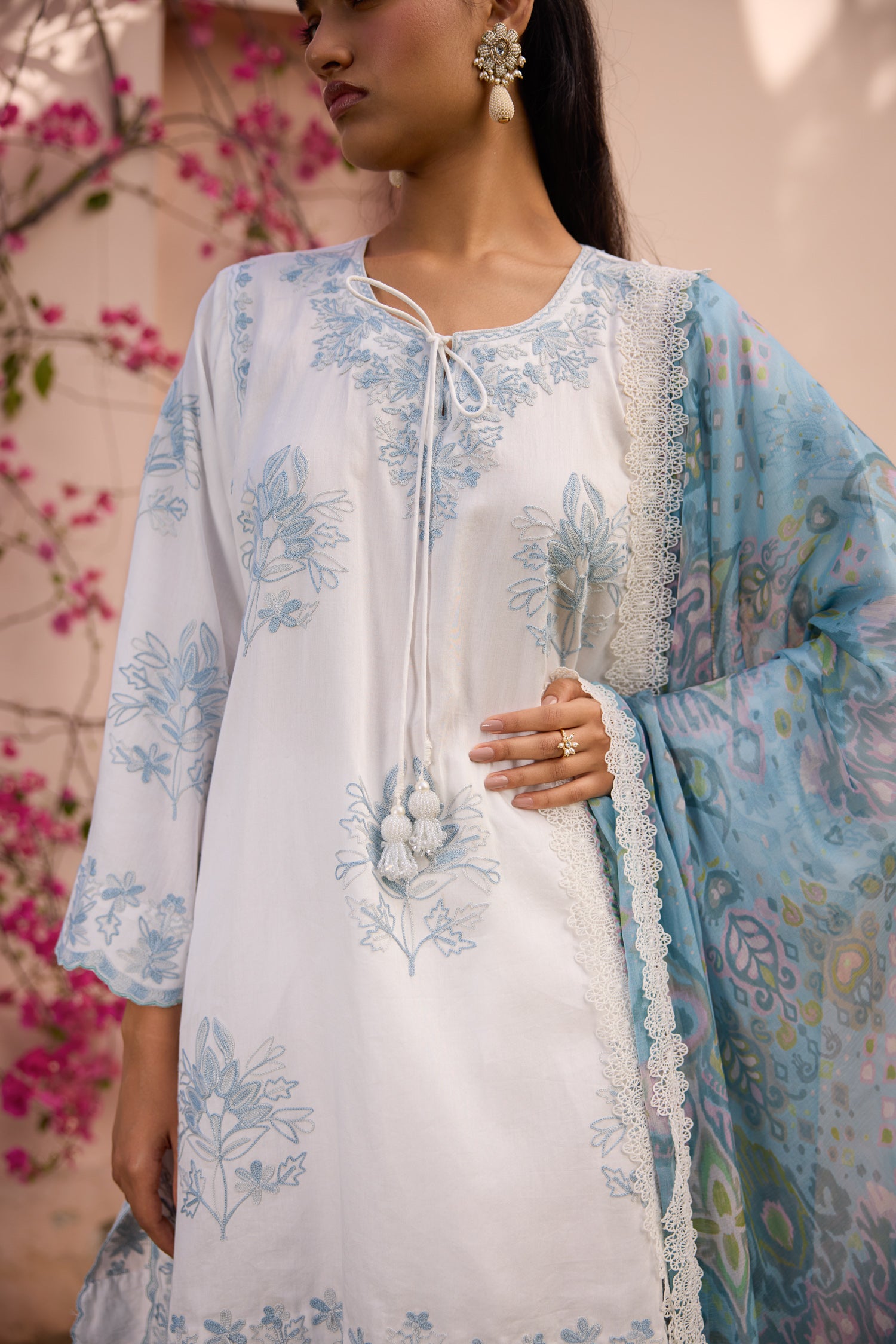 White cotton kurta with farshi salwar