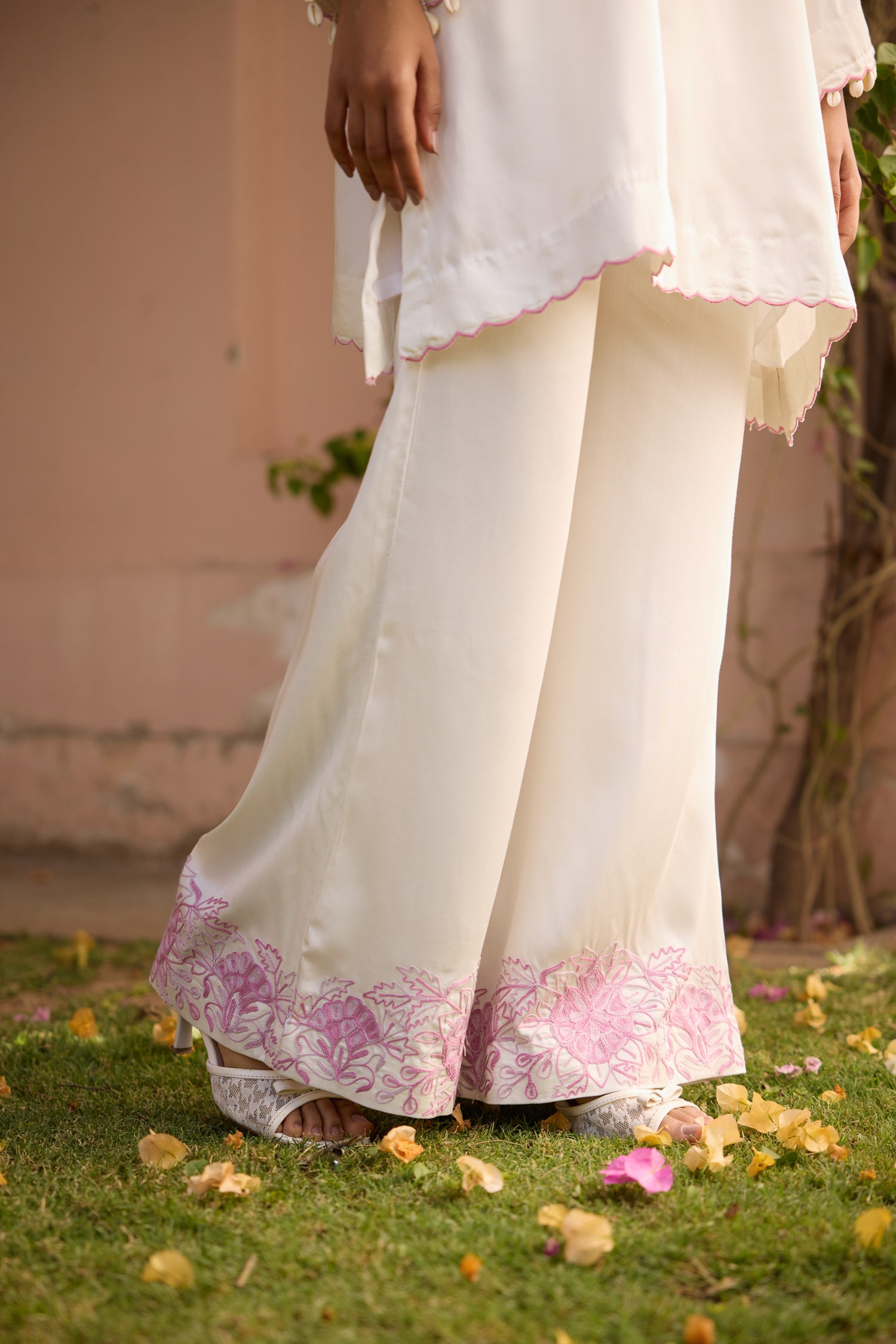 Bloom White Pink Aari Coord Set