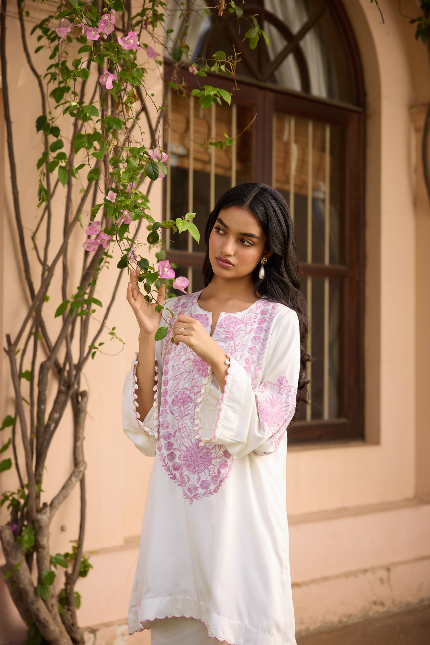 Bloom White Pink Aari Coord Set