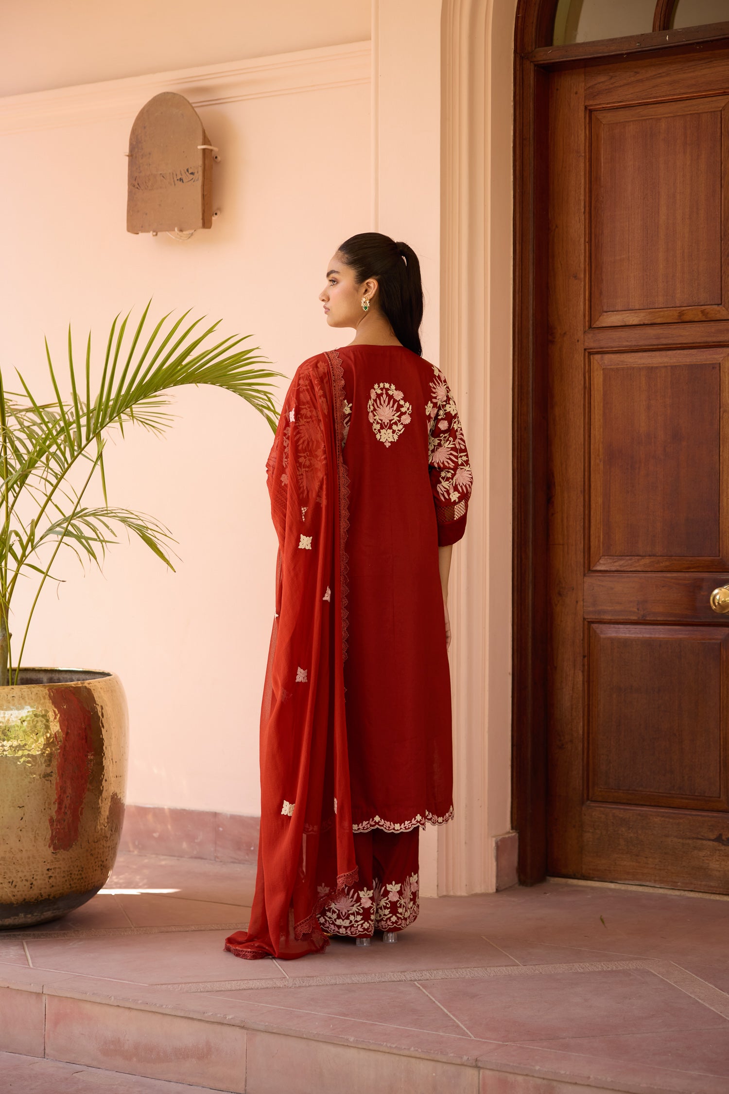 Ember Aari Cotton Kaftaan Kurta Set with Straight Pants