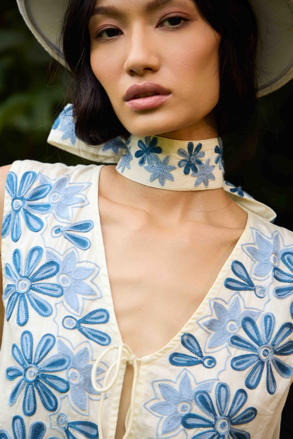 White & Blue Riviera Skirt Set with Embroidered Belt