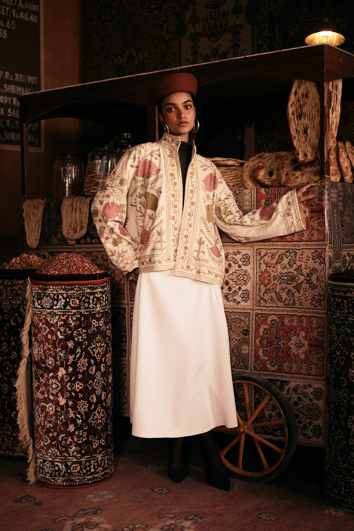 Ivory Aari Embroidered Velvet Jacket