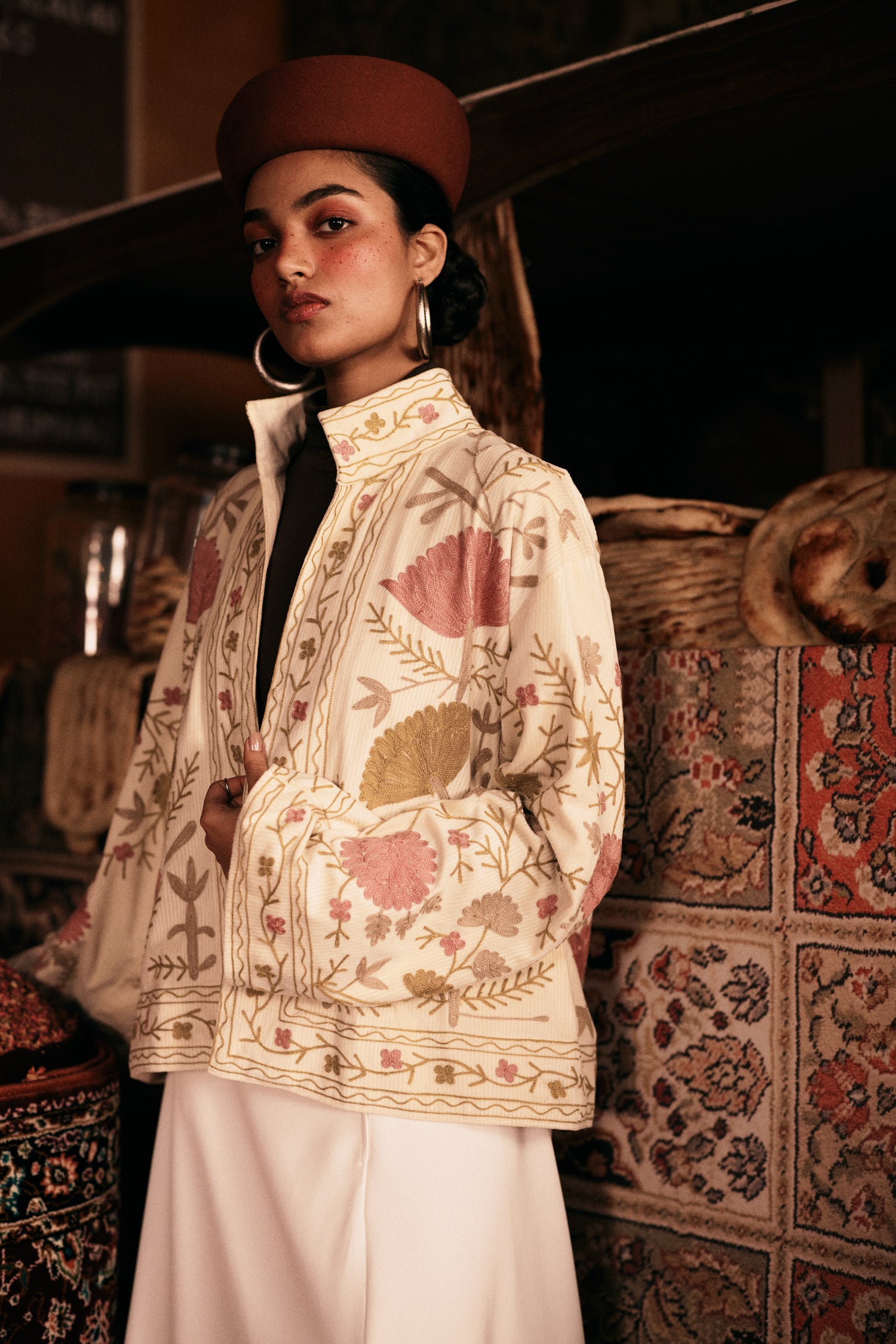 Ivory Aari Embroidered Velvet Jacket