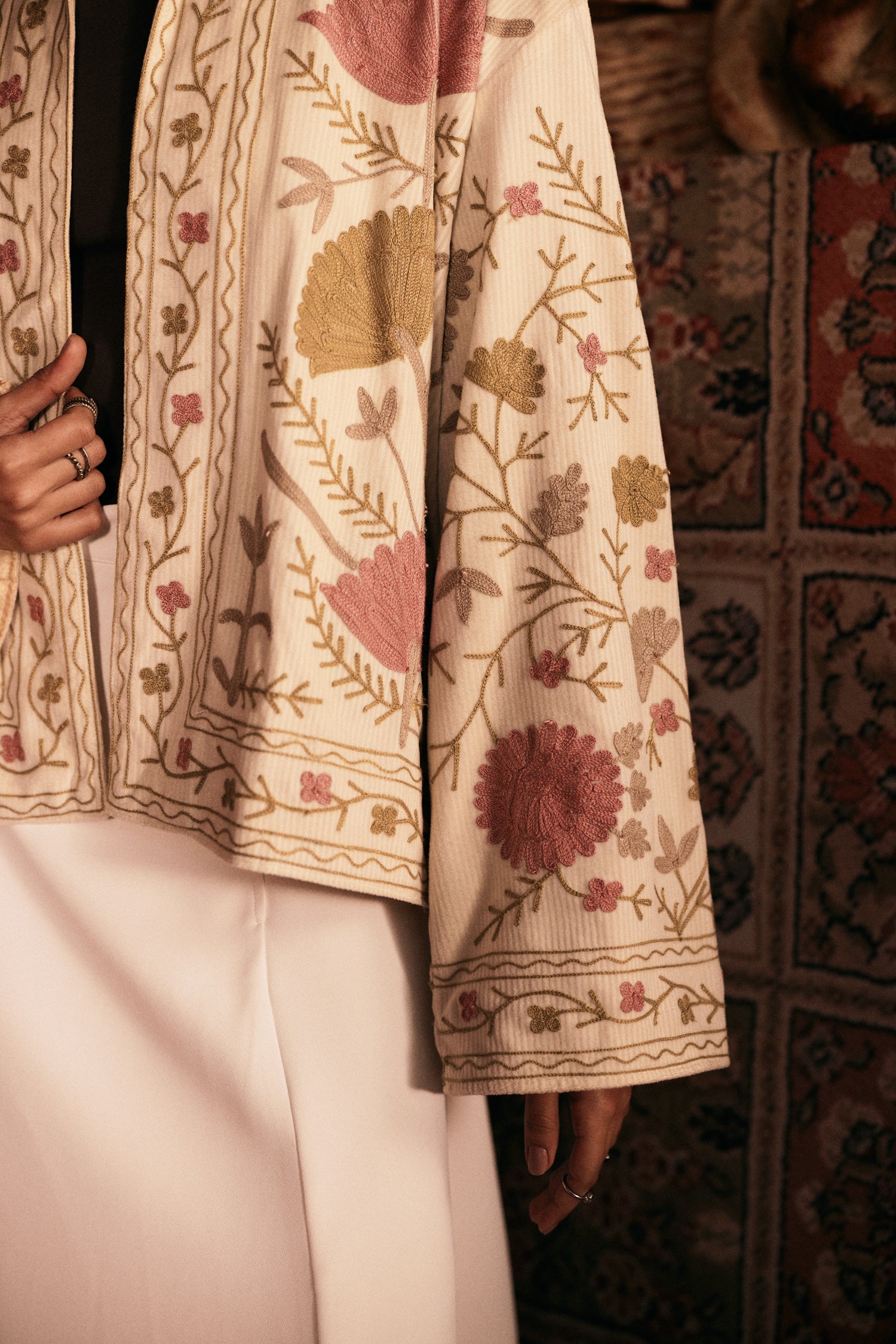 Ivory Aari Embroidered Velvet Jacket
