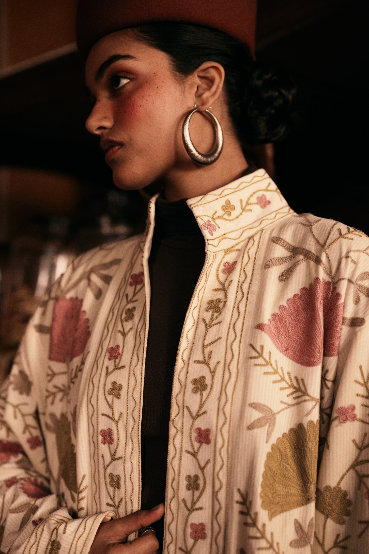 Ivory Aari Embroidered Velvet Jacket