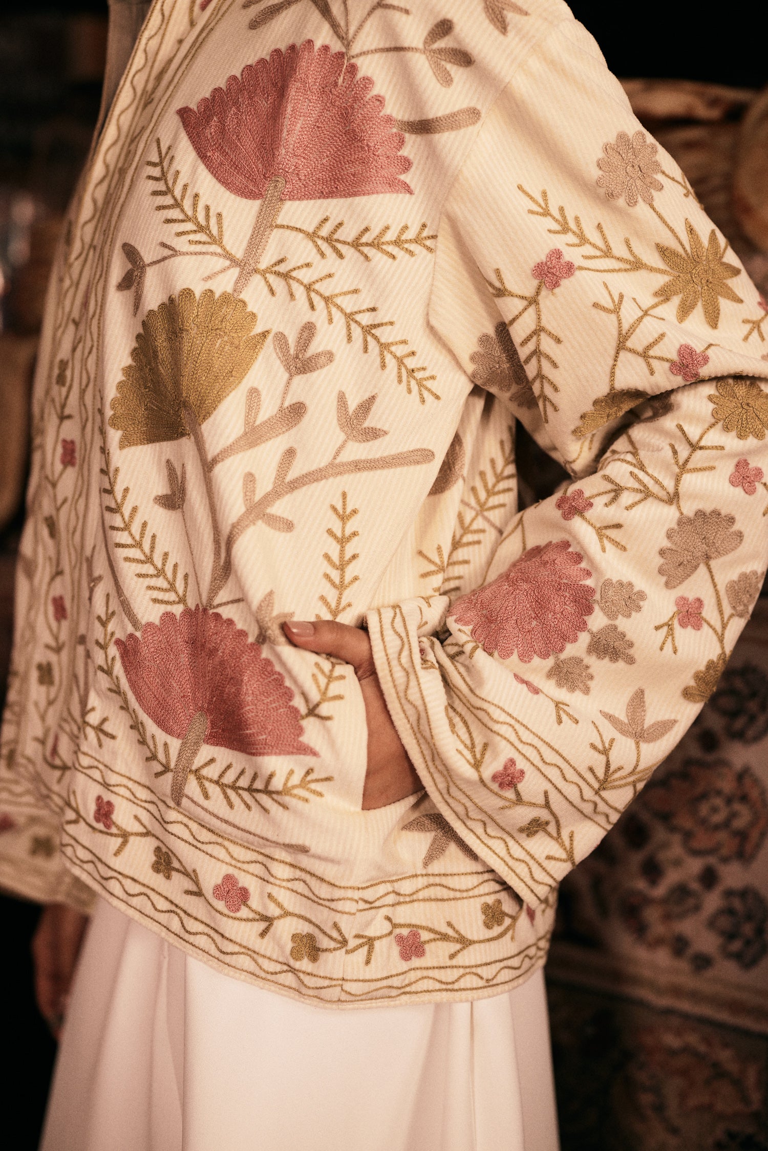 Ivory Aari Embroidered Velvet Jacket