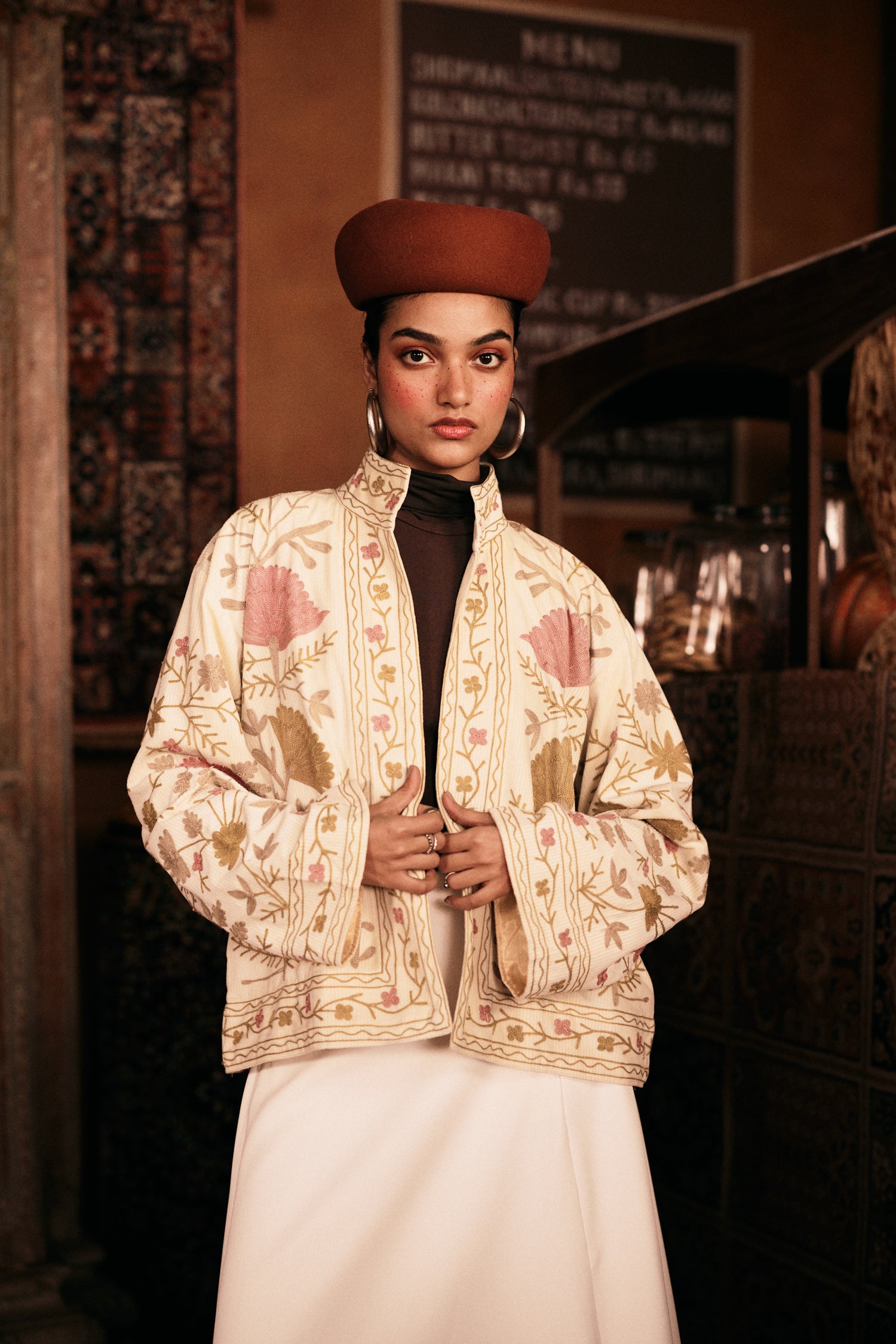 Ivory Aari Embroidered Velvet Jacket