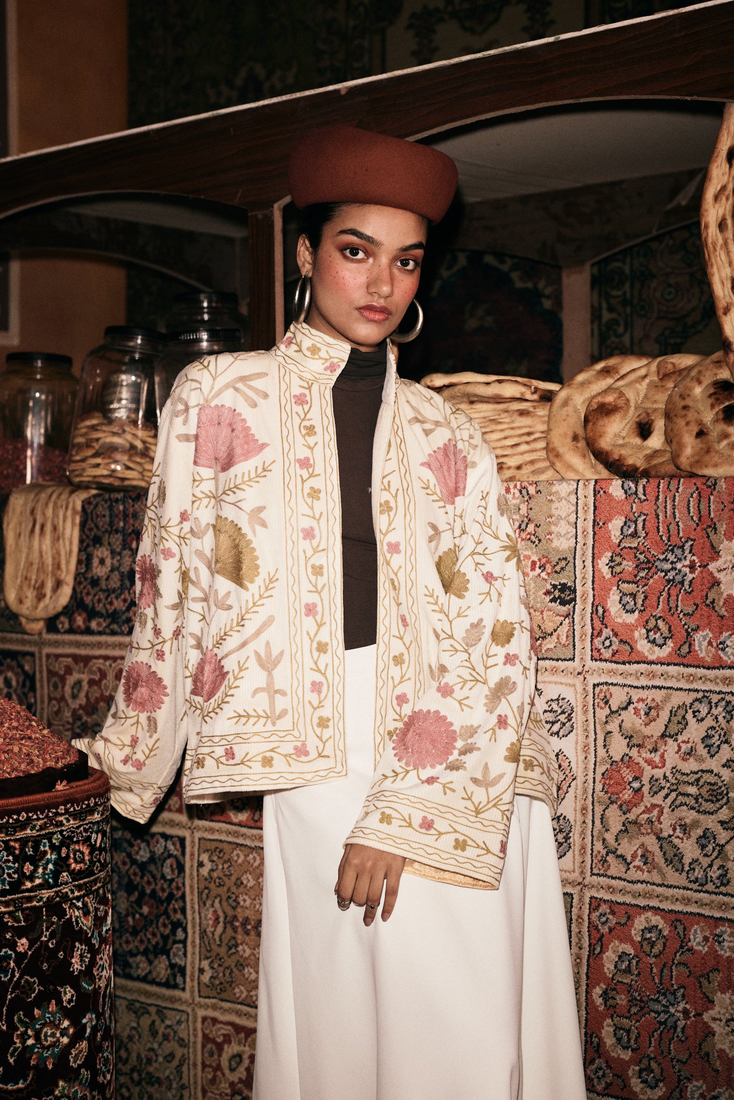 Ivory Aari Embroidered Velvet Jacket